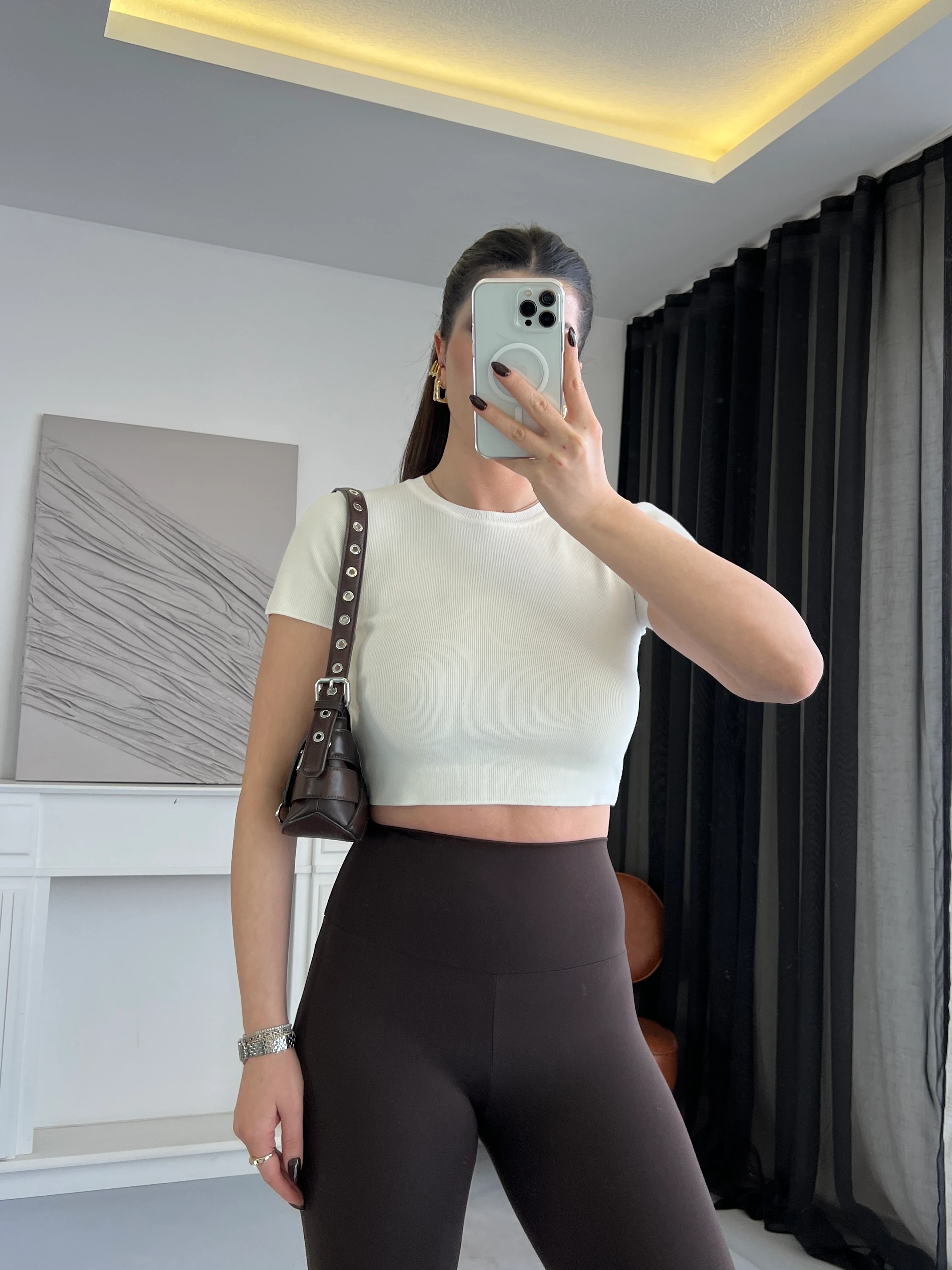 Basic Bisiklet Yaka Crop Top