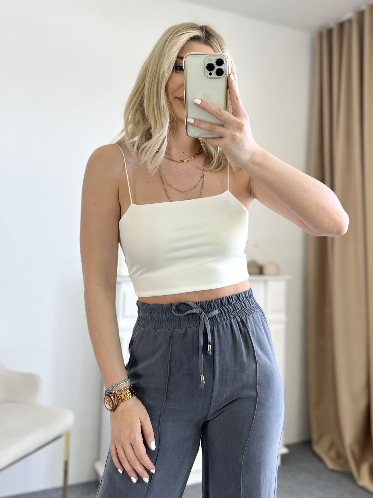 Beyaz İp Asklı Crop