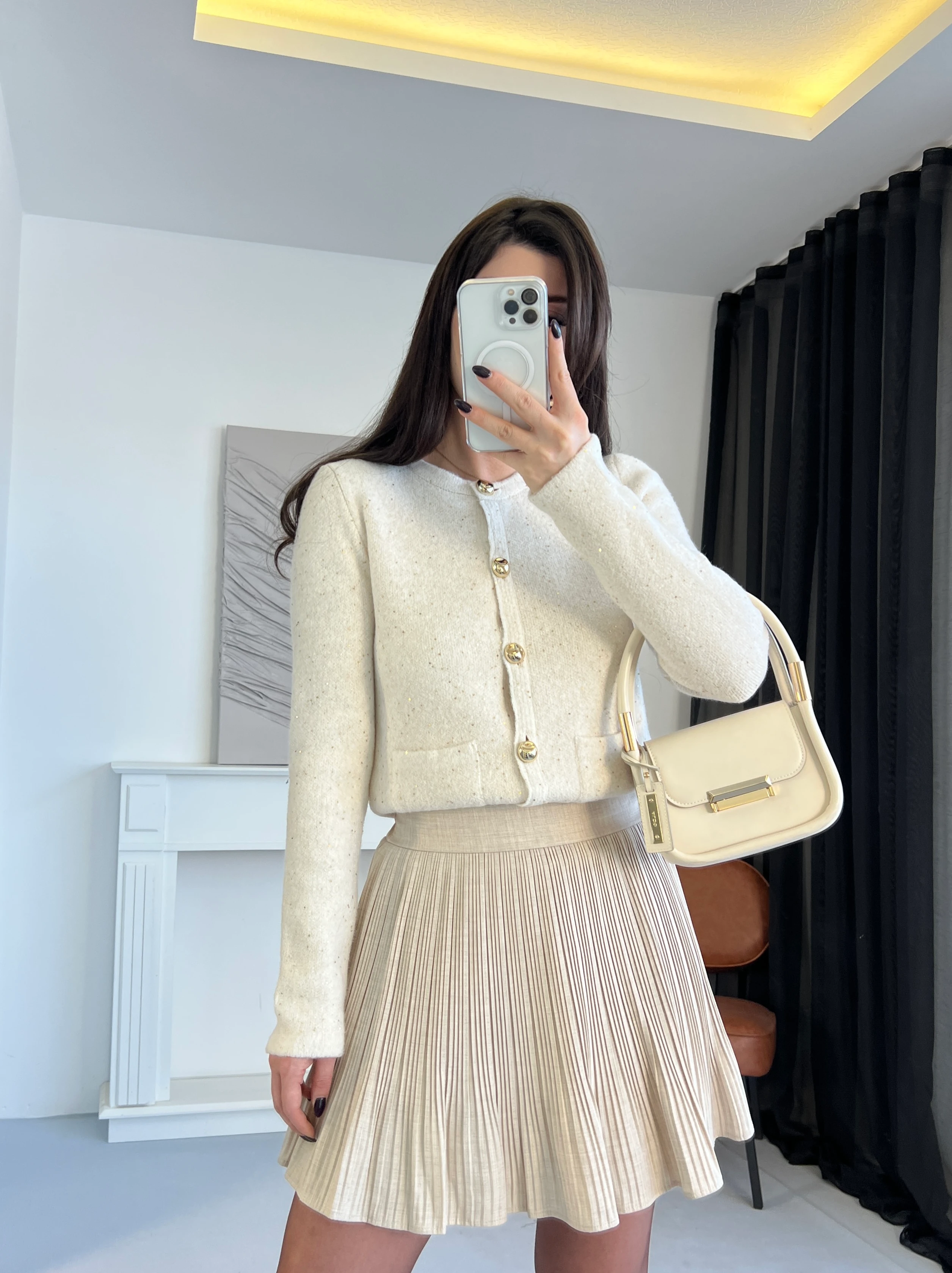 Piliseli Şort Astarlı Etek - Bej