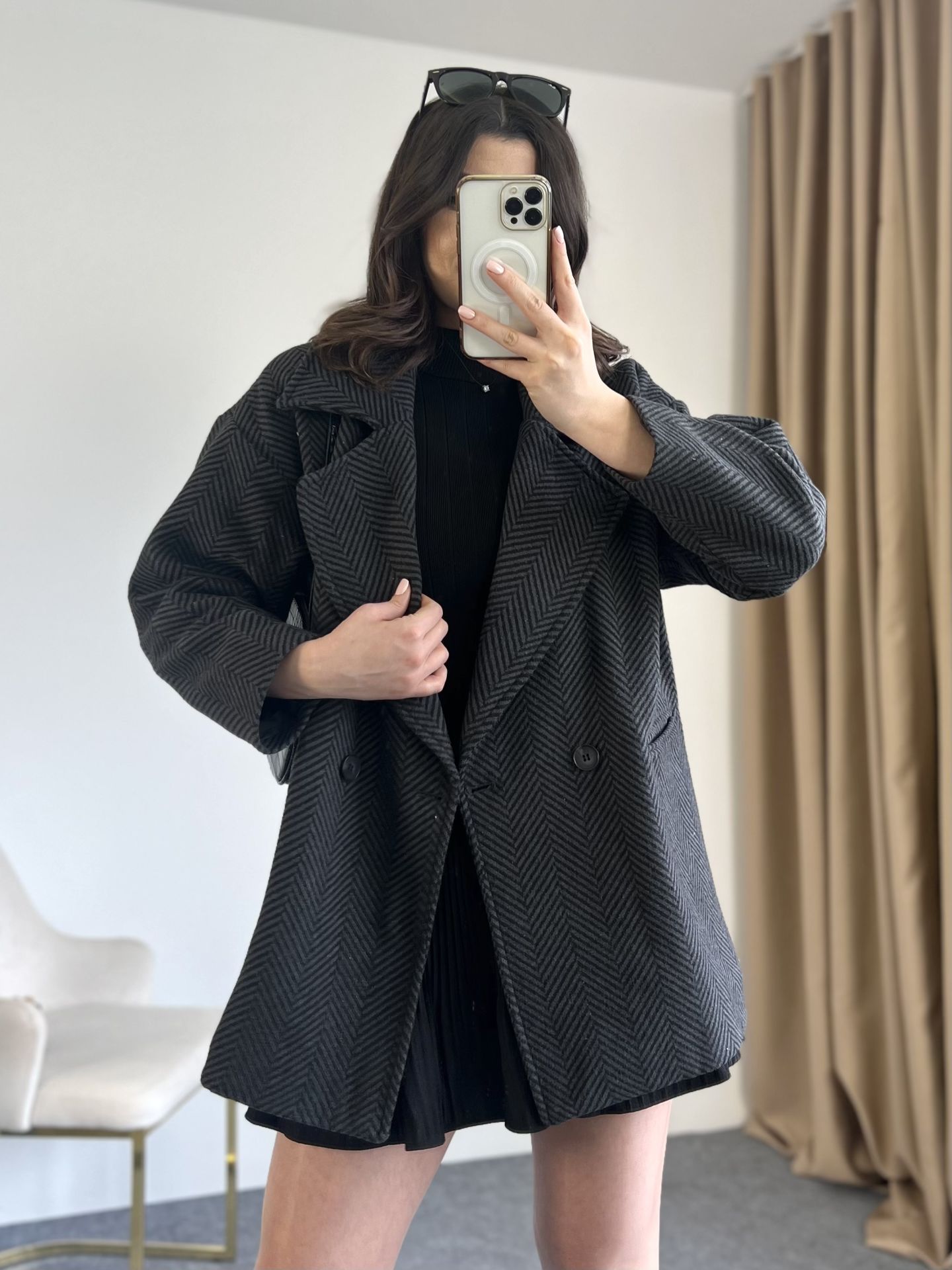 Antrasit Balıksırtı Oversize Kaban