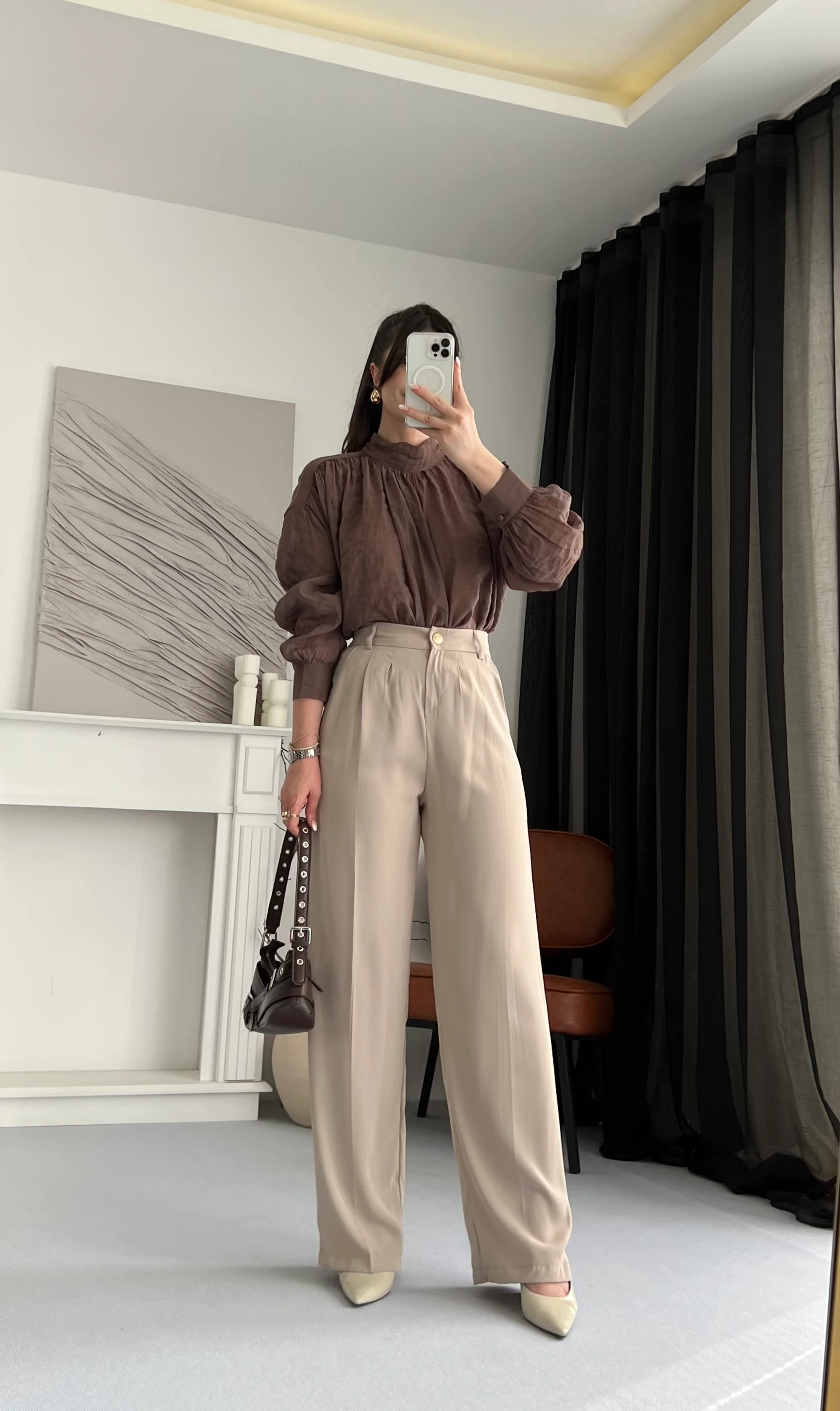 Gold Düğmeli Palazzo Pantolon