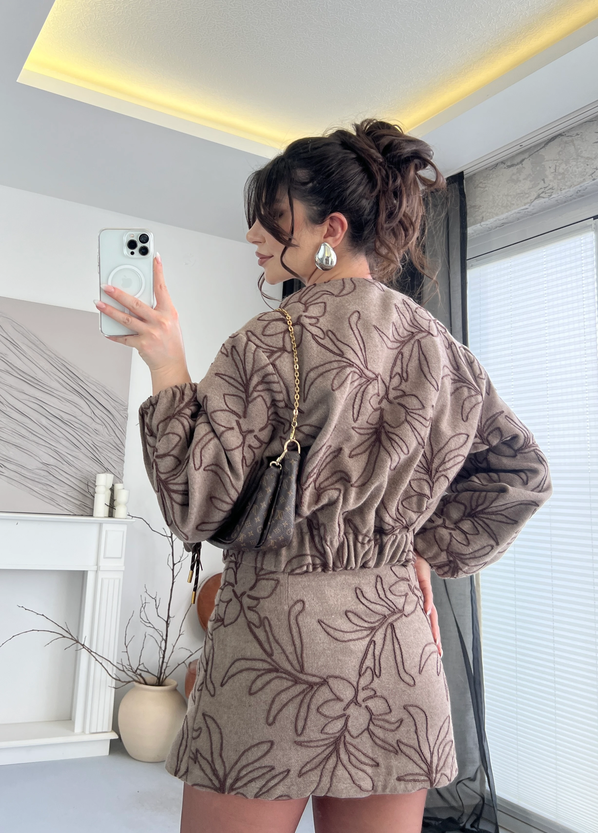 Desenli Fermuarlı Ceket