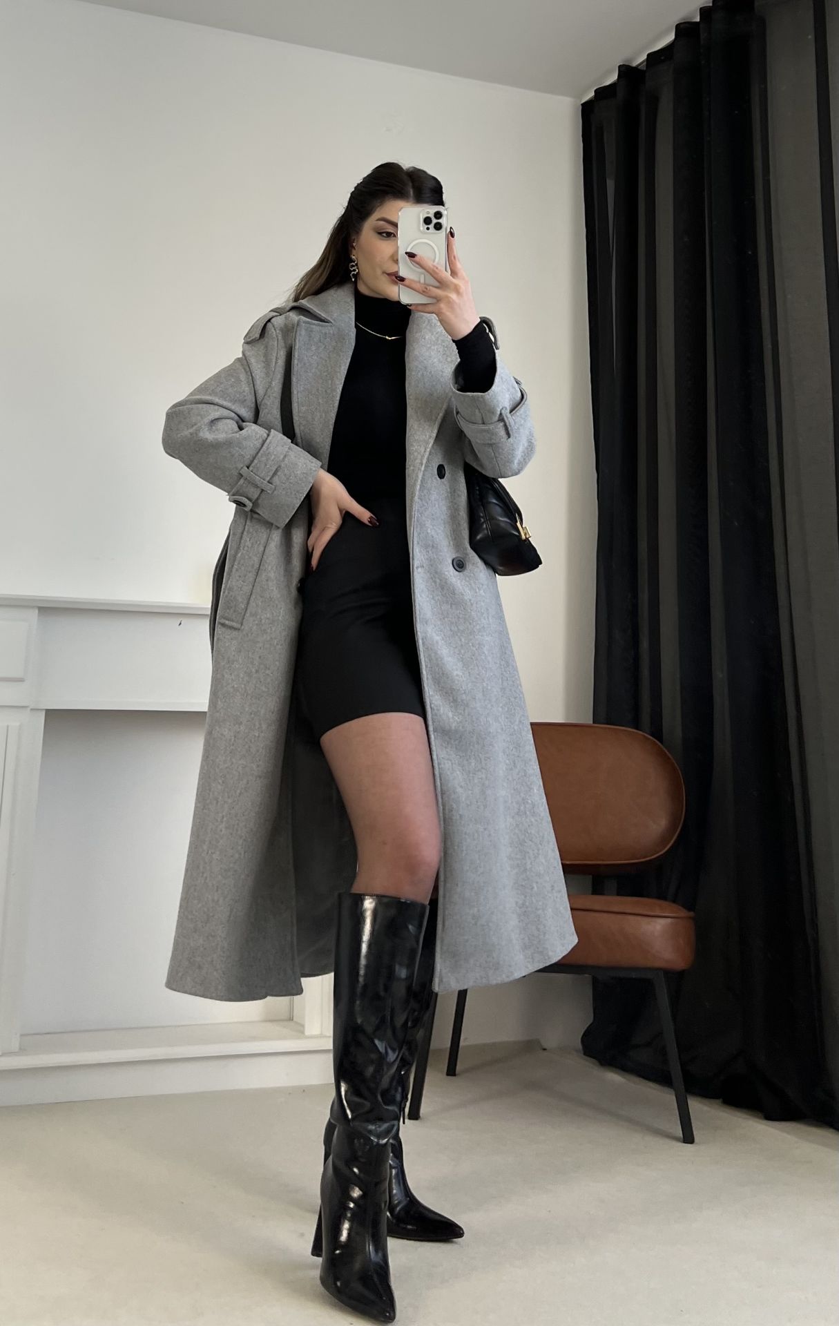 Gri Premium Kaşe Kaban