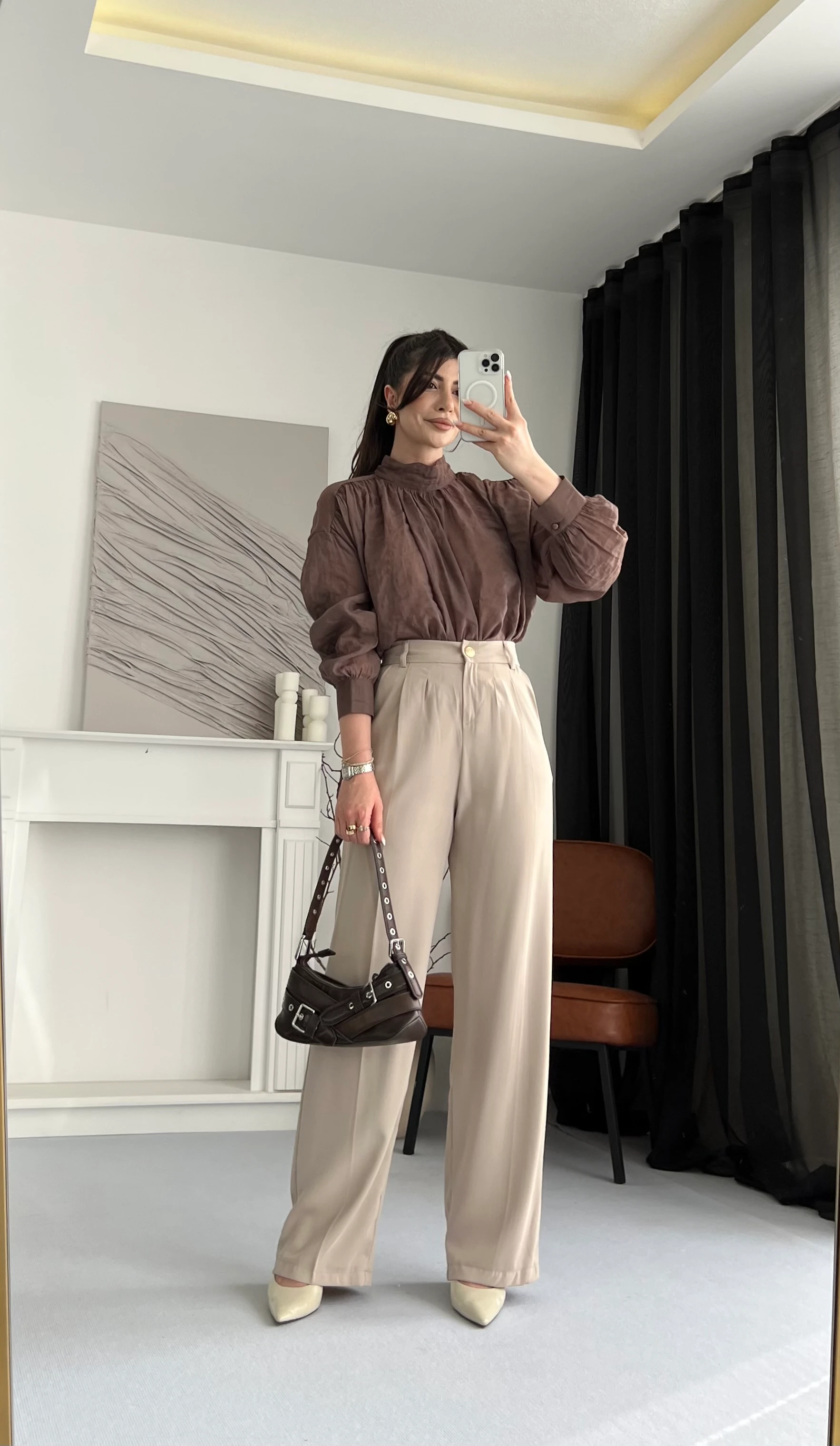 Gold Düğmeli Palazzo Pantolon