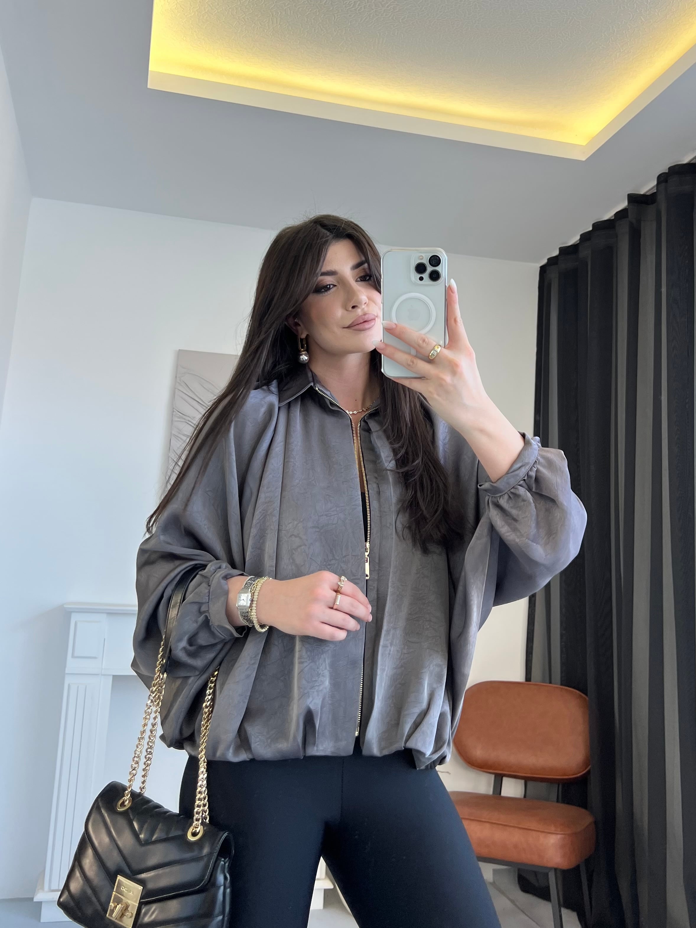 Saten Dökümlü Bomber Ceket