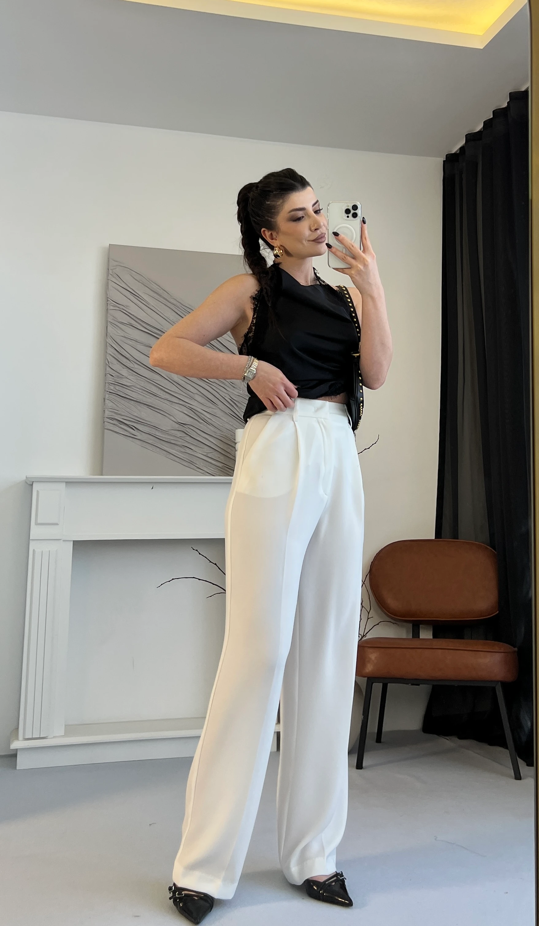 Geniş Paça Beyaz Palazzo