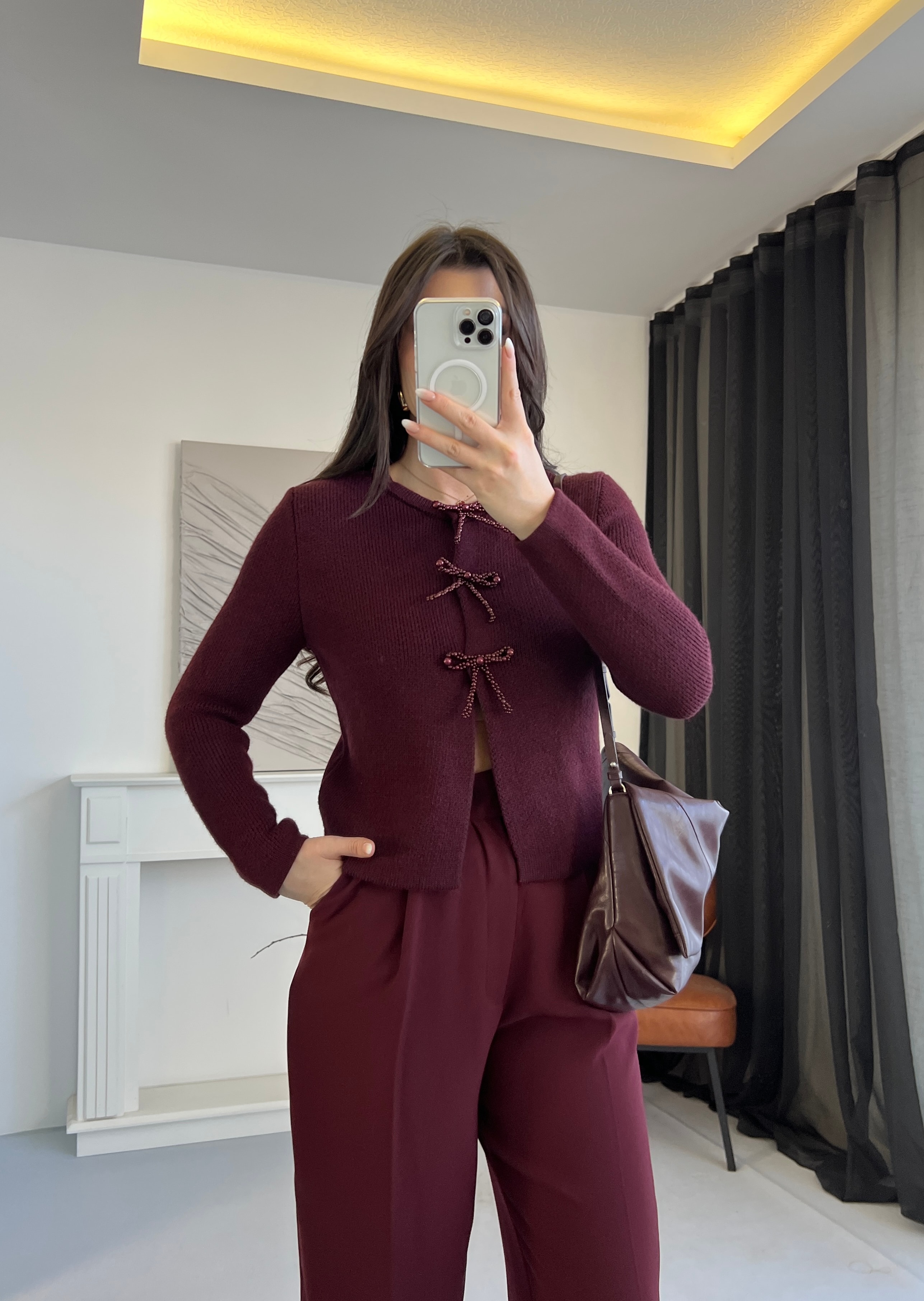 Fiyonk Desenli Boncuklu Hırka