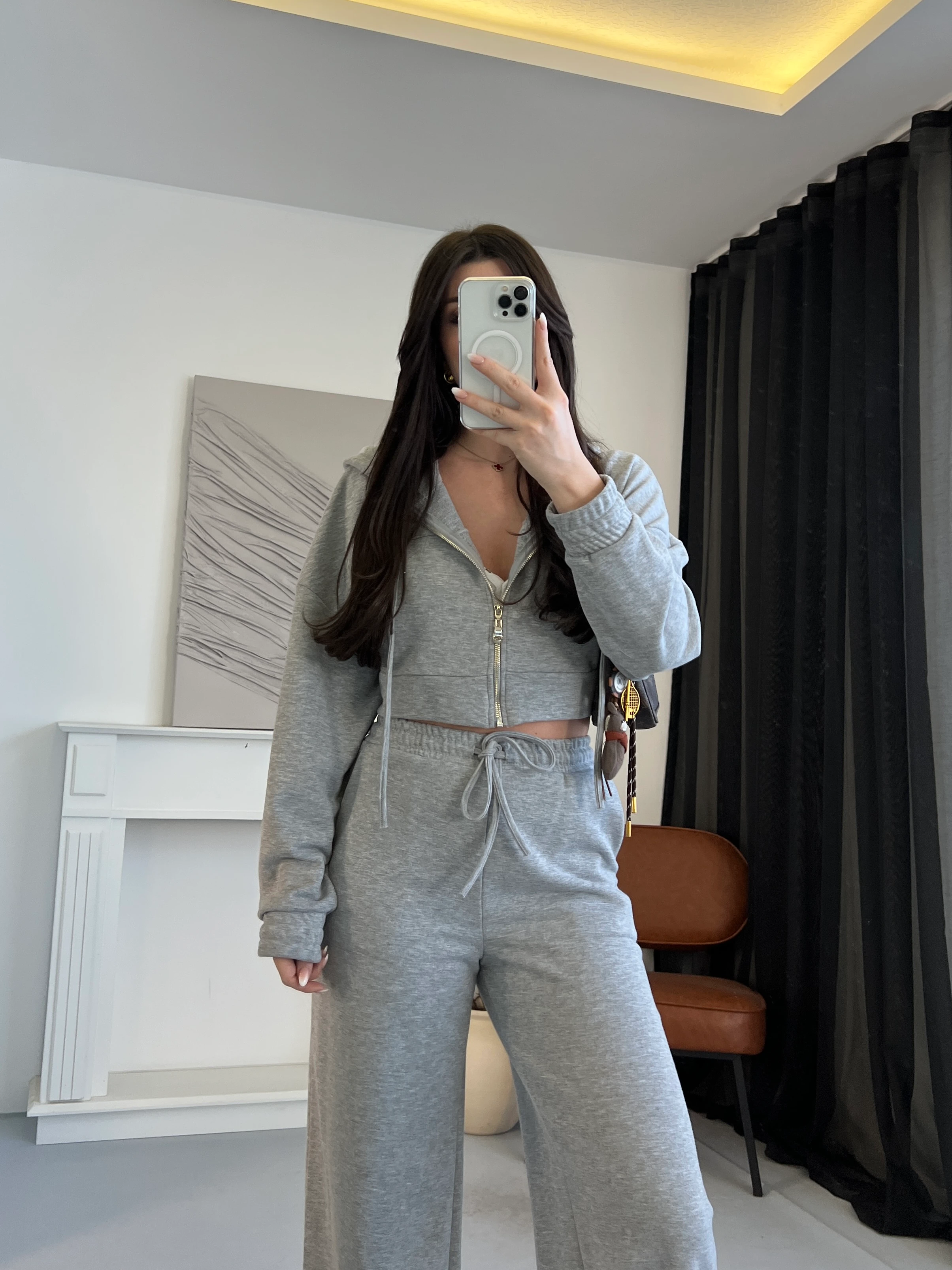 Kapüşonlu Fit Eşofman Takımı - Gri