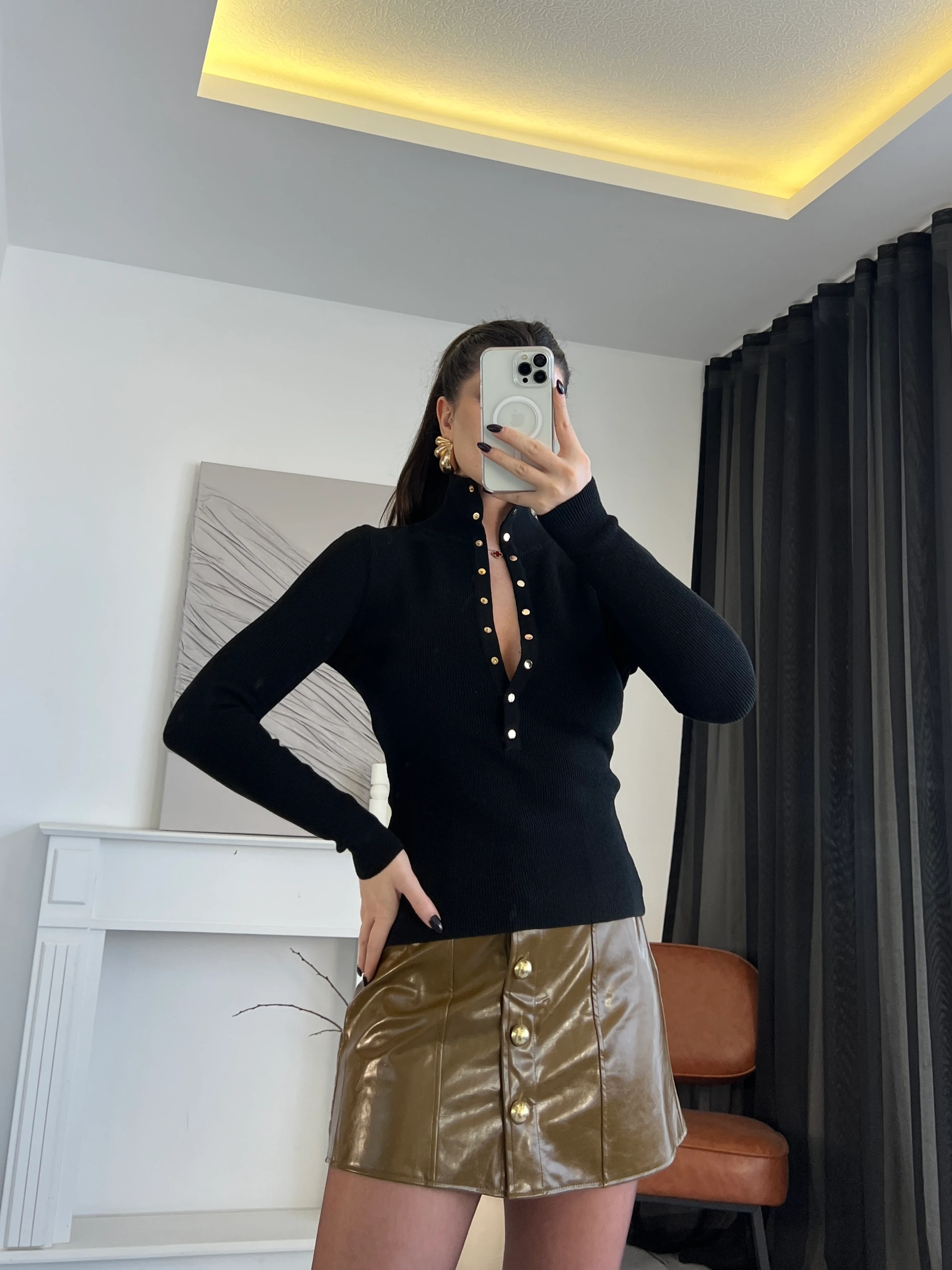 Drop Detaylı Triko Bluz