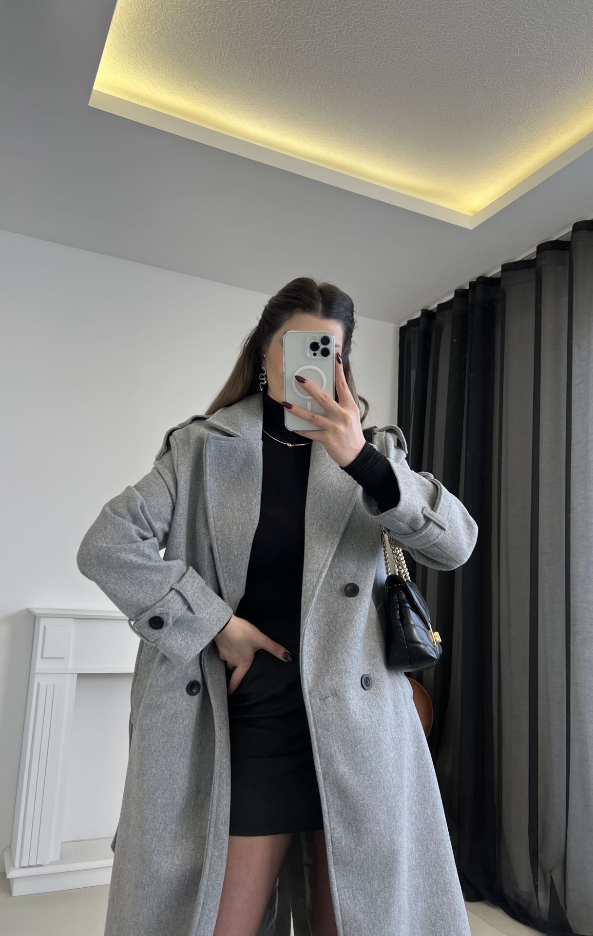 Gri Premium Kaşe Kaban