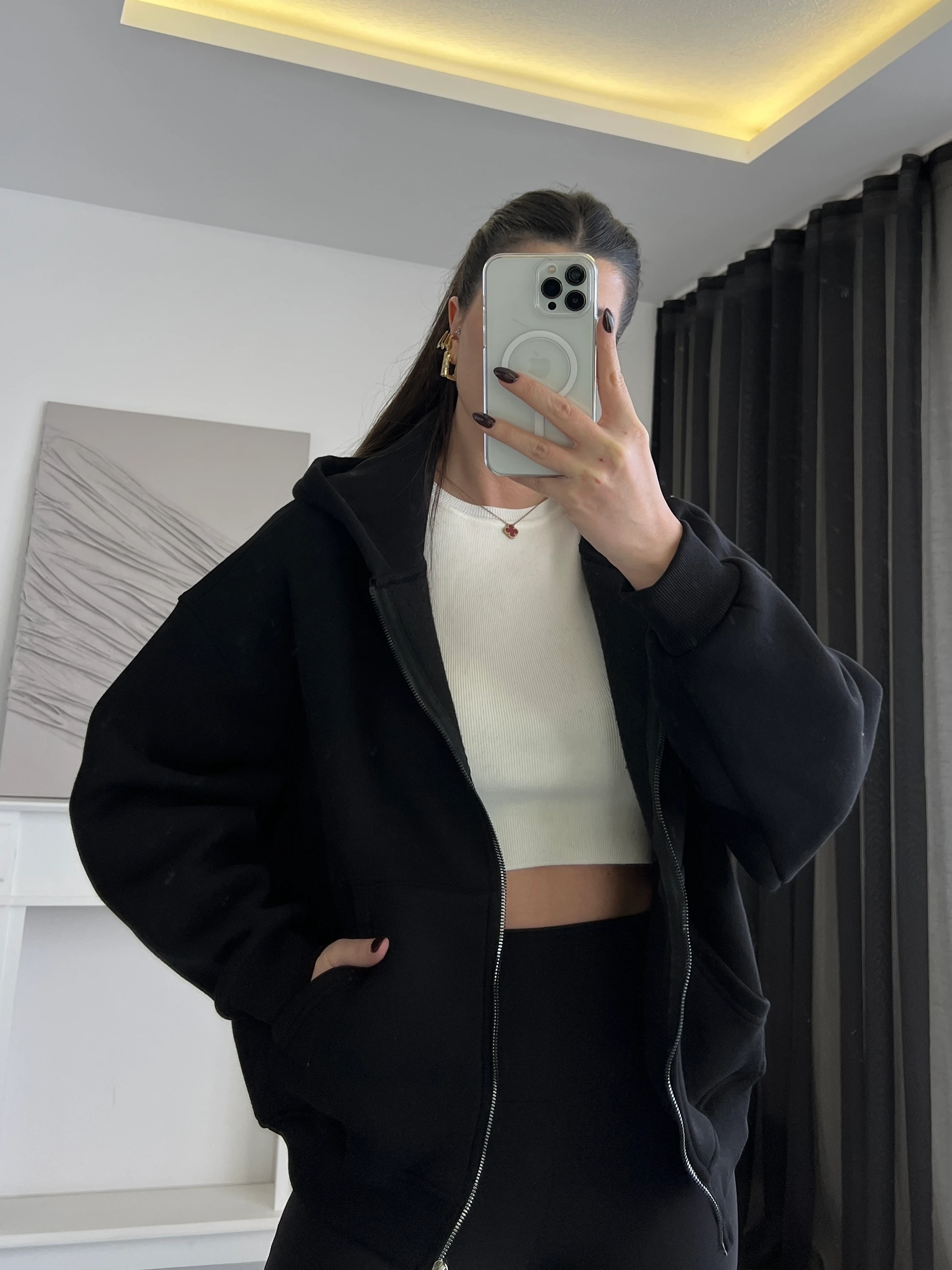 Basic Fermuarlı Kapüşonlu Ceket