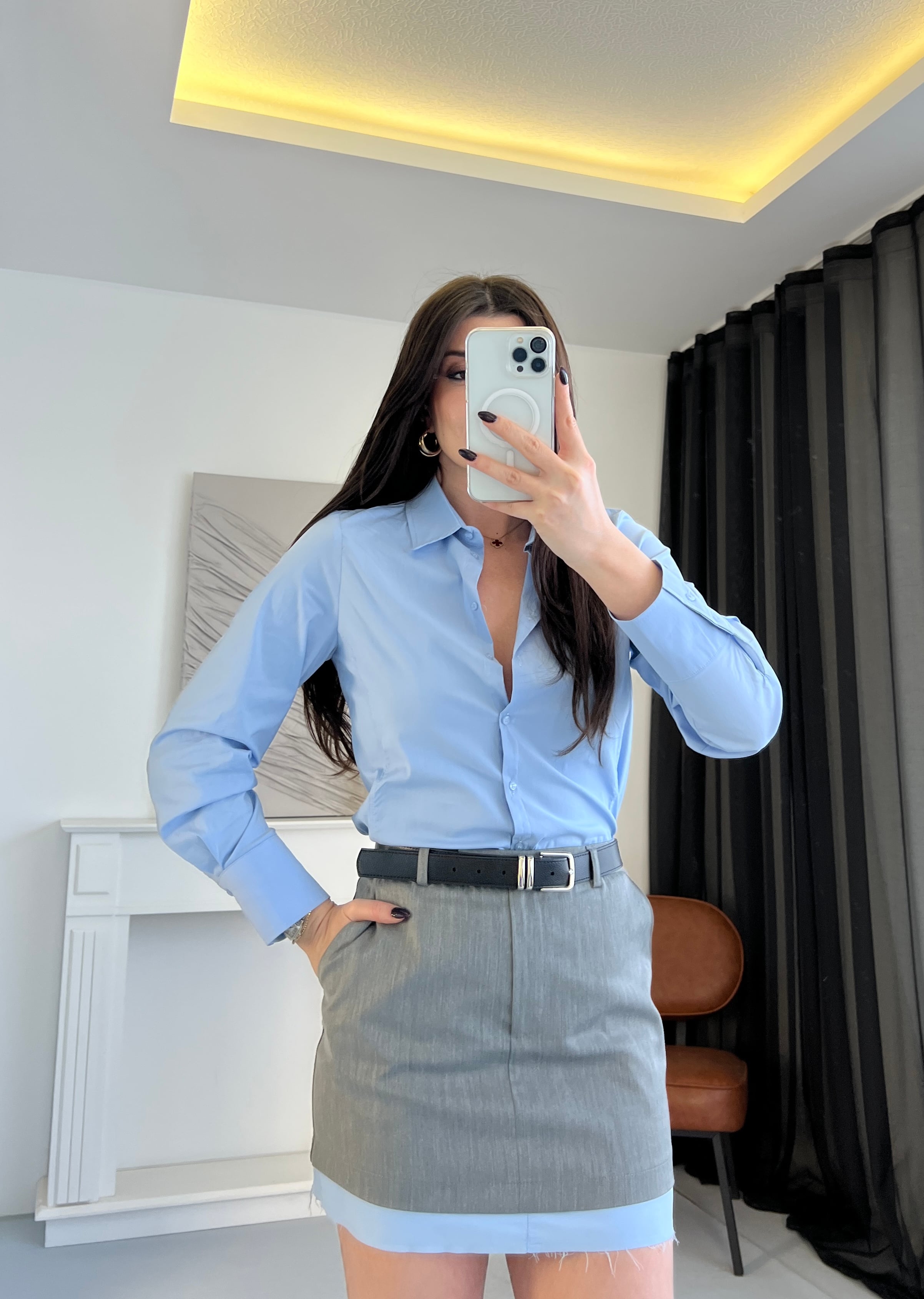 Poplin Kumaş Bebe Mavi Slim Gömlek