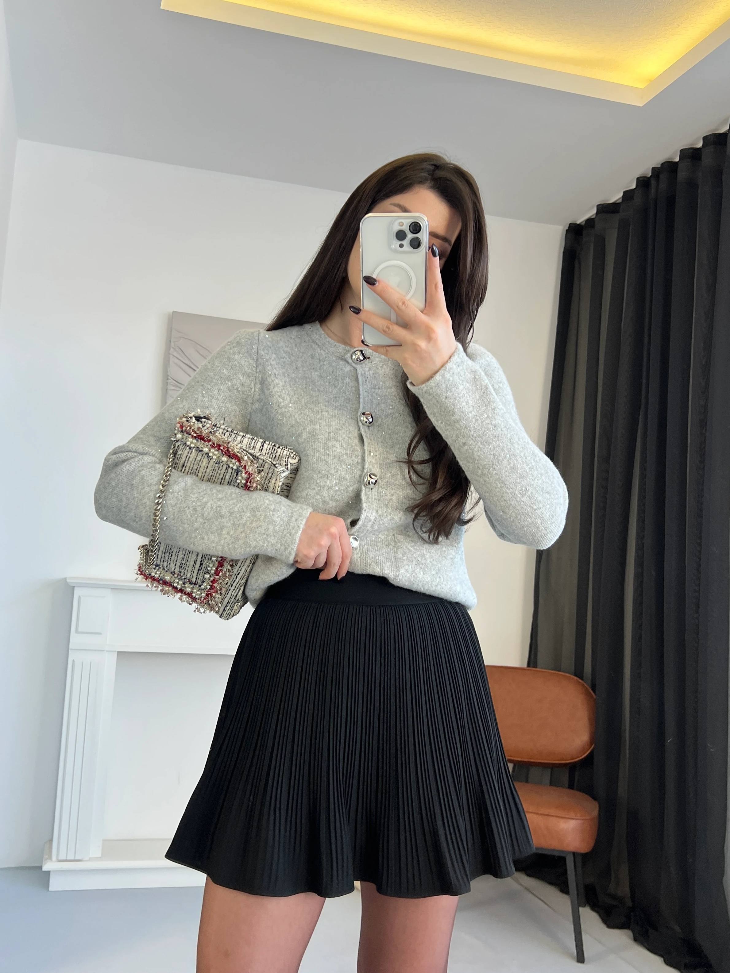 Piliseli Şort Astarlı Etek - Siyah