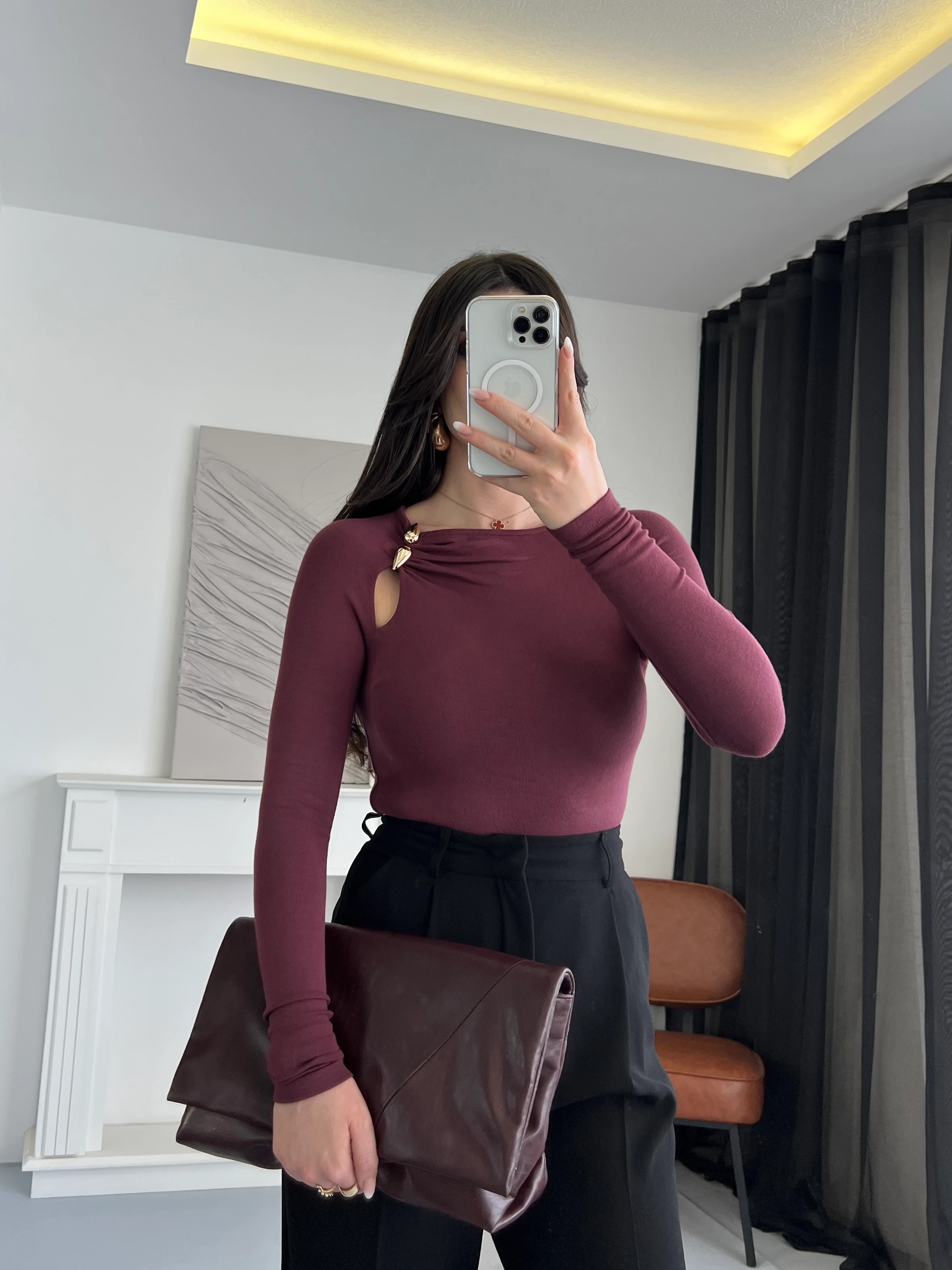 Gold Aksesuar Detaylı Bluz - Mürdüm