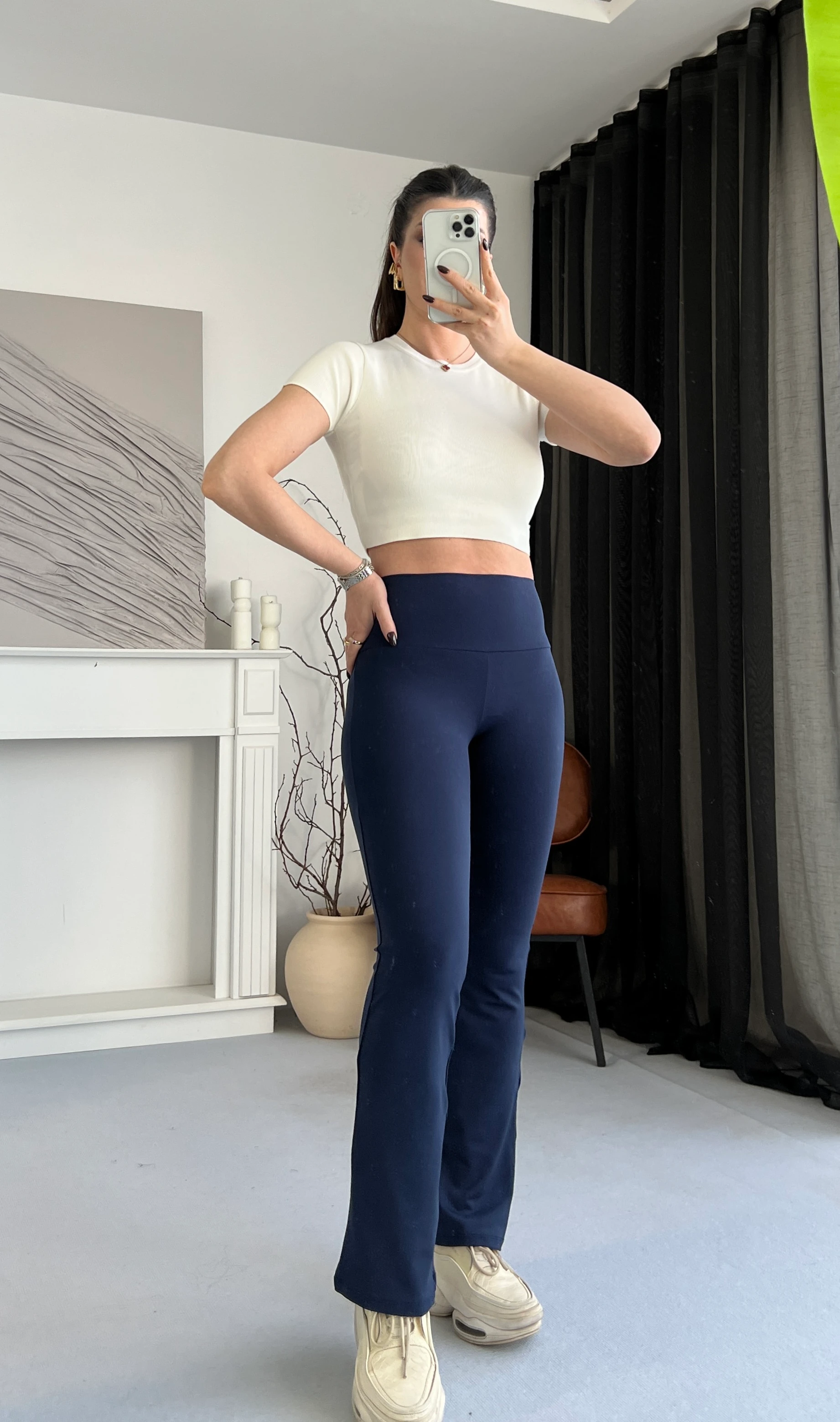 Yüksek Bel İspanyol Paça Tayt - lacivert