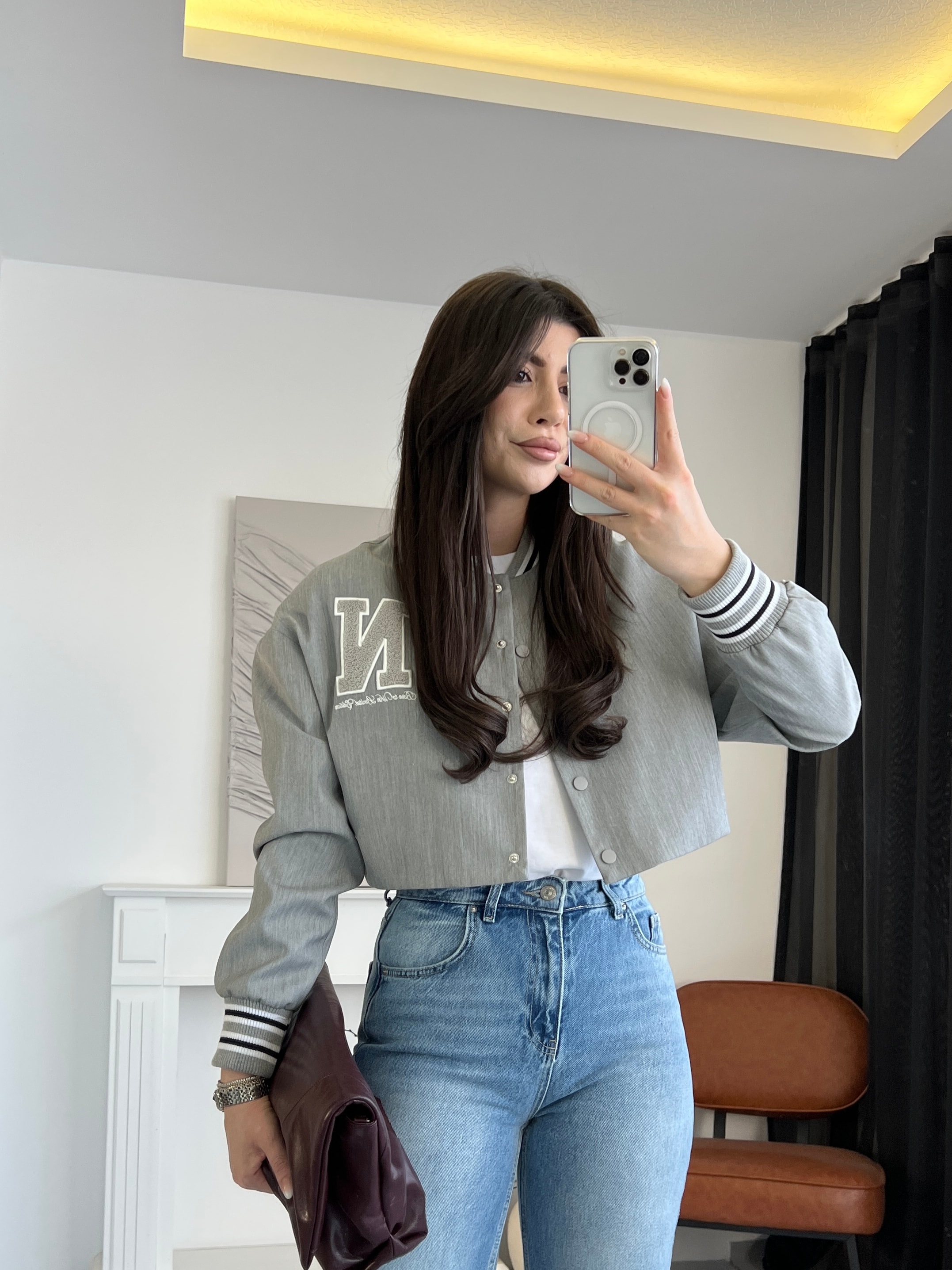 Harfli Gri Kolej Ceket