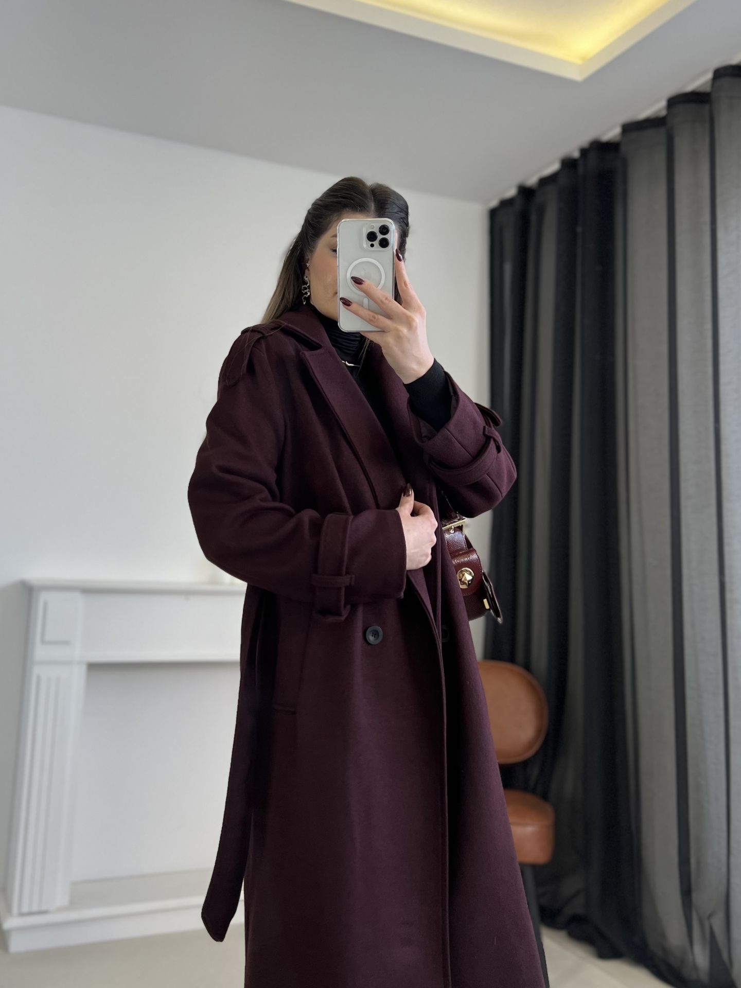 Bordo Premium Kaşe Kaban
