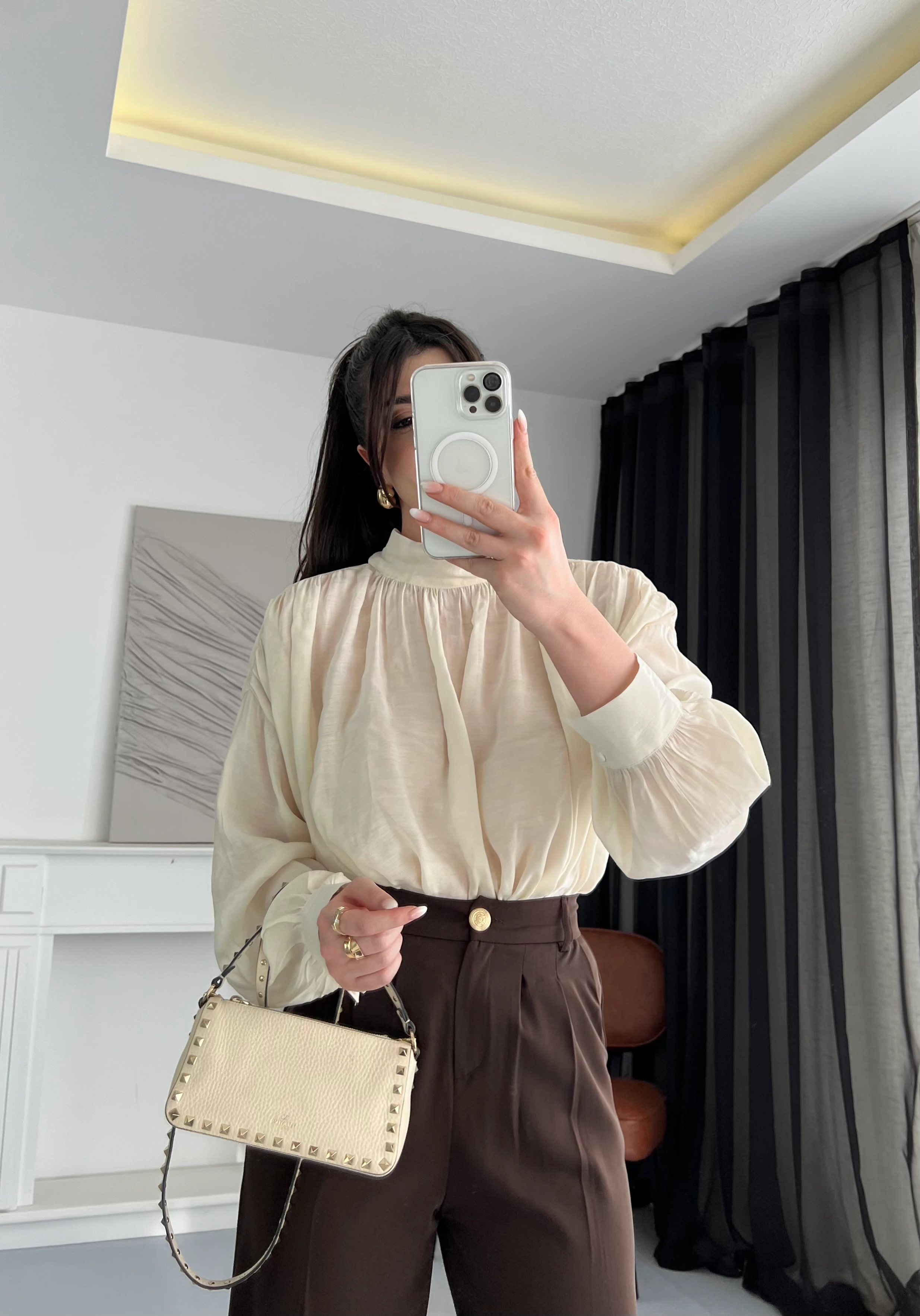 Bağlama Detaylı Drapeli Gömlek