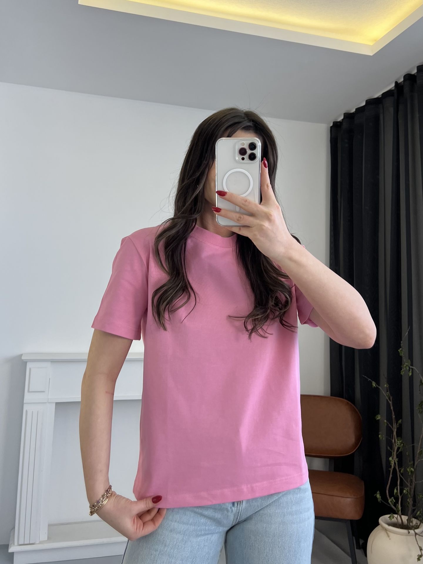 Tok Dokulu Pembe Tshirt