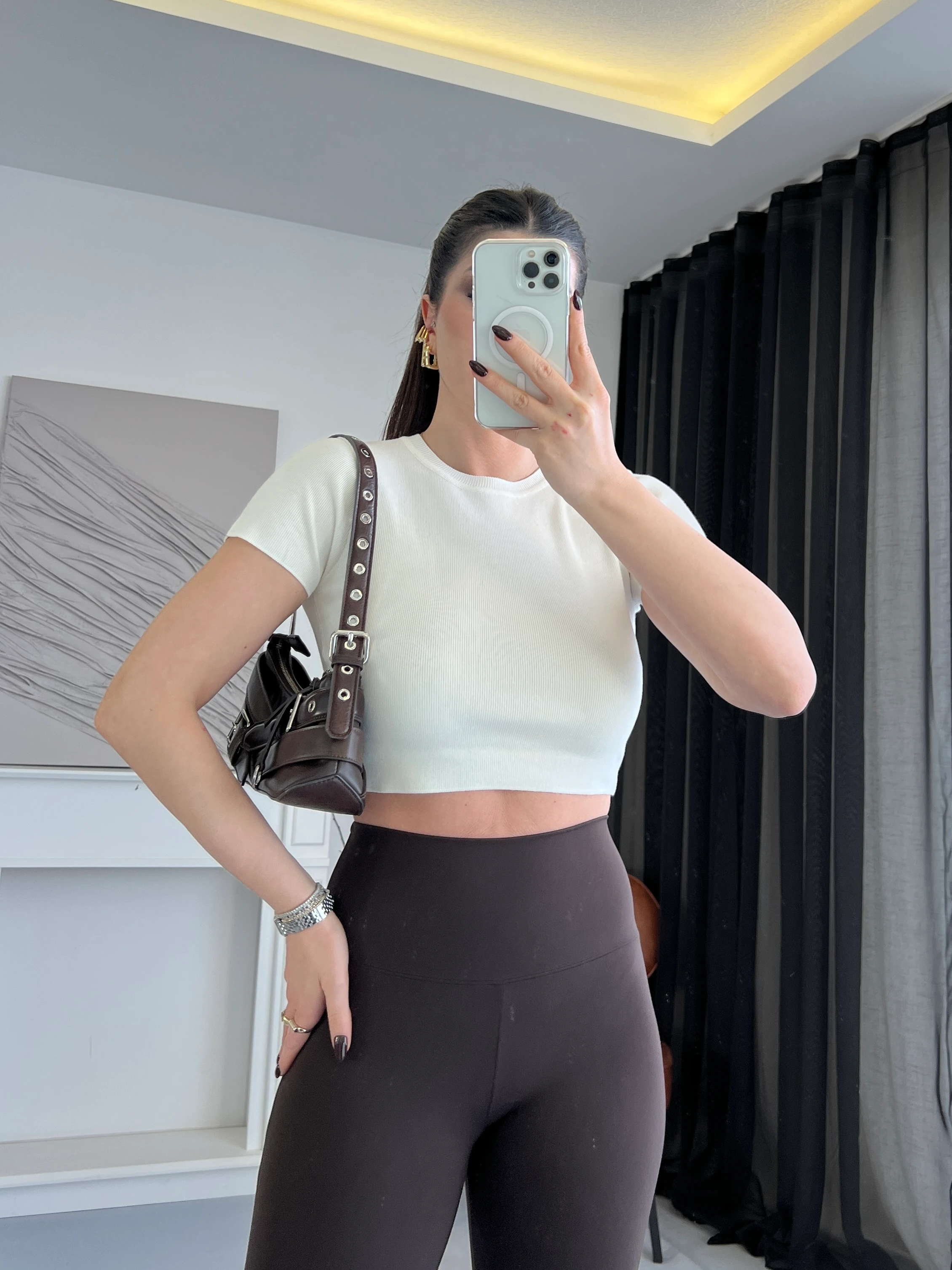Basic Bisiklet Yaka Crop Top