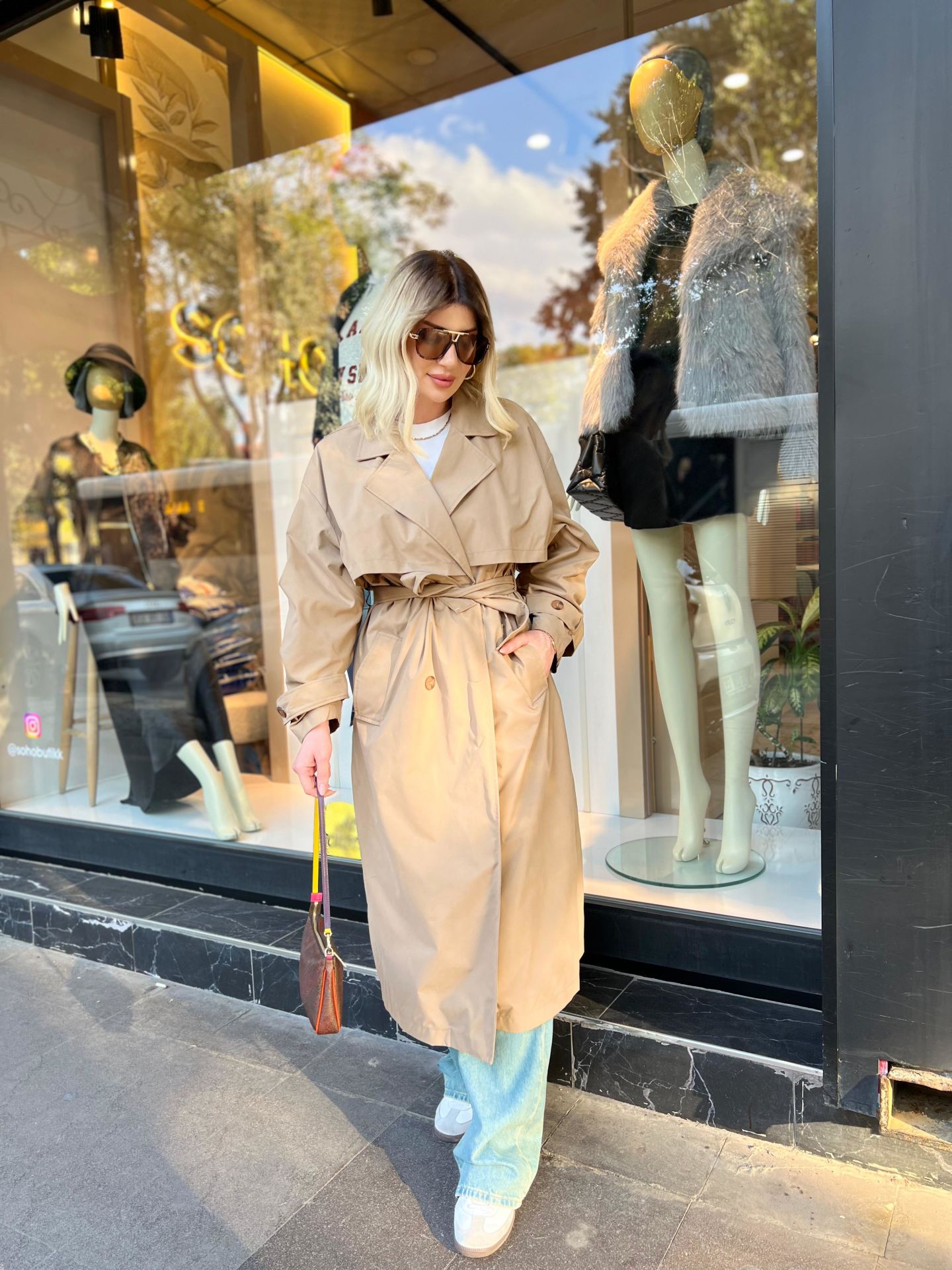 Kahve Kruvaze Yaka Kemer Detay Oversize Trençkot