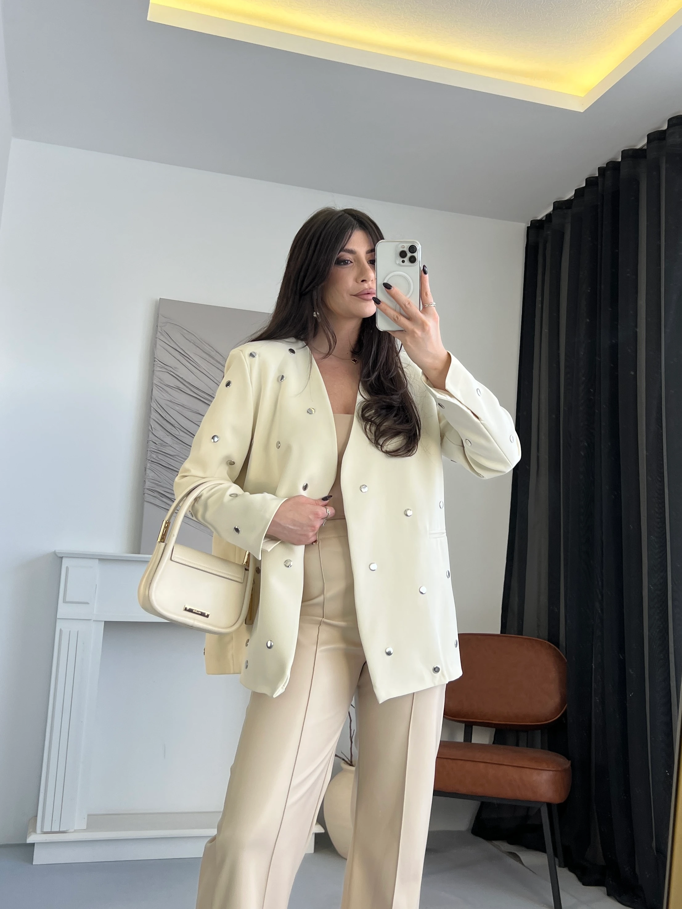 Droplu V Yaka Blazer Ceket