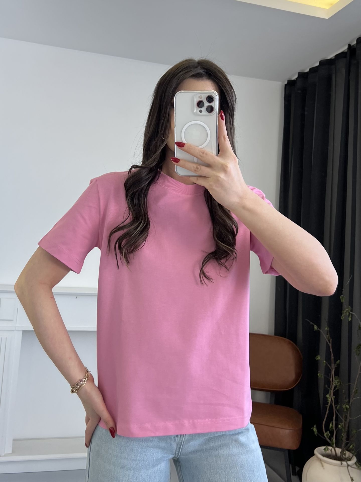 Tok Dokulu Pembe Tshirt