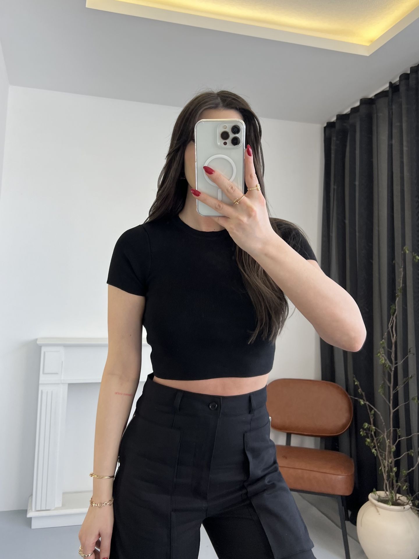 Çelik Örme Siyah Crop Top