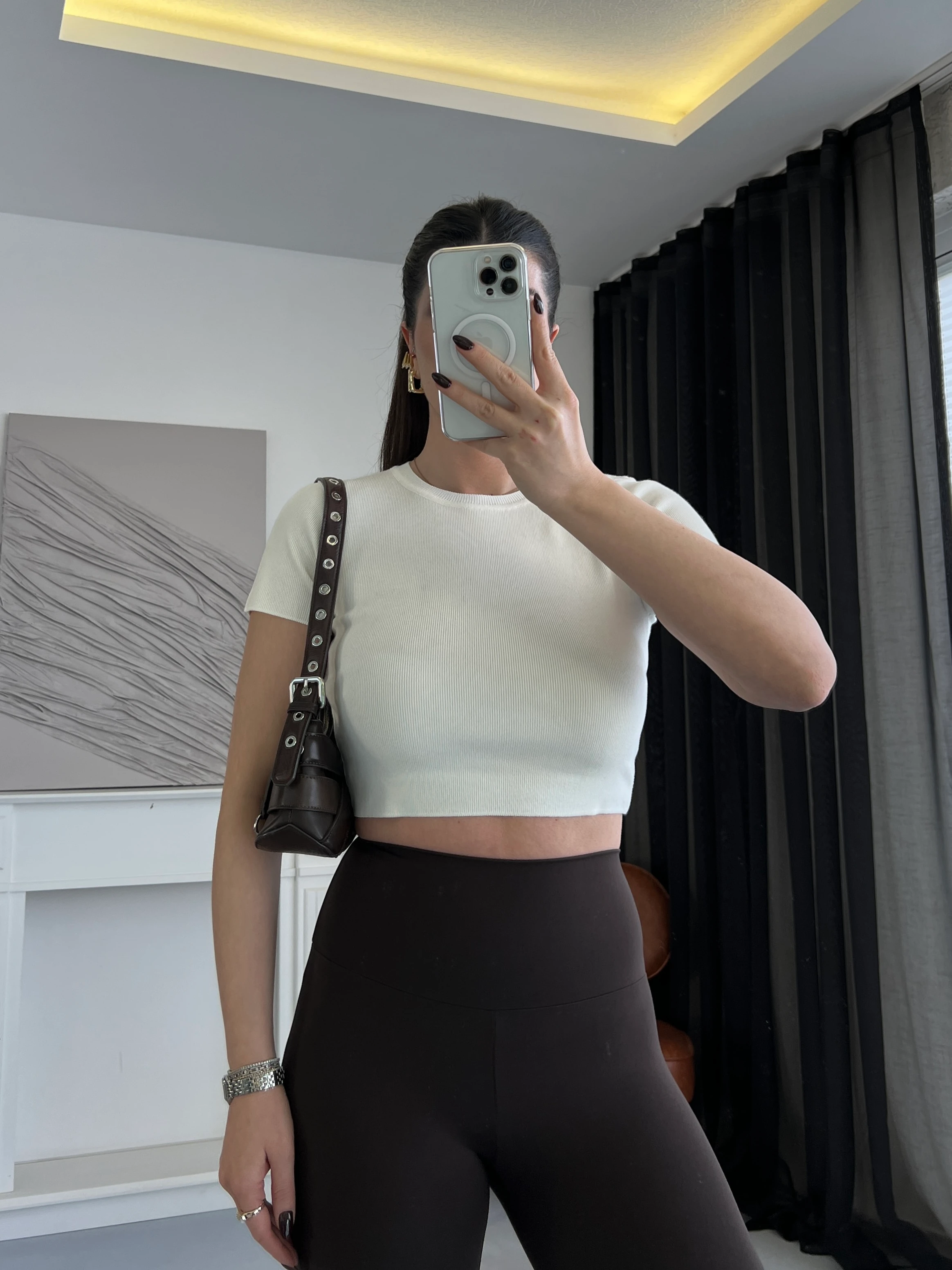 Basic Bisiklet Yaka Crop Top