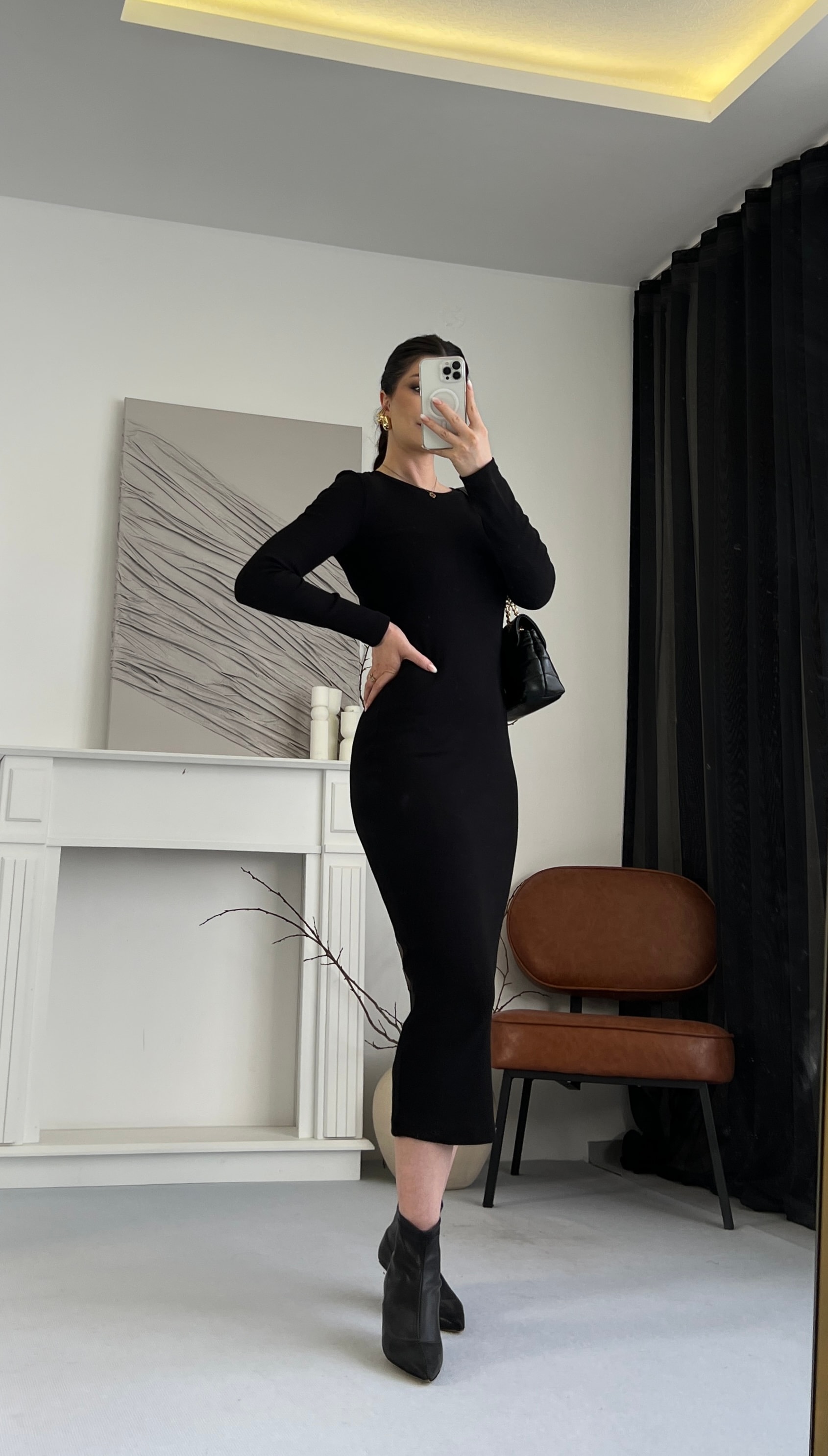 Basic Uzun Kollu Triko Elbise