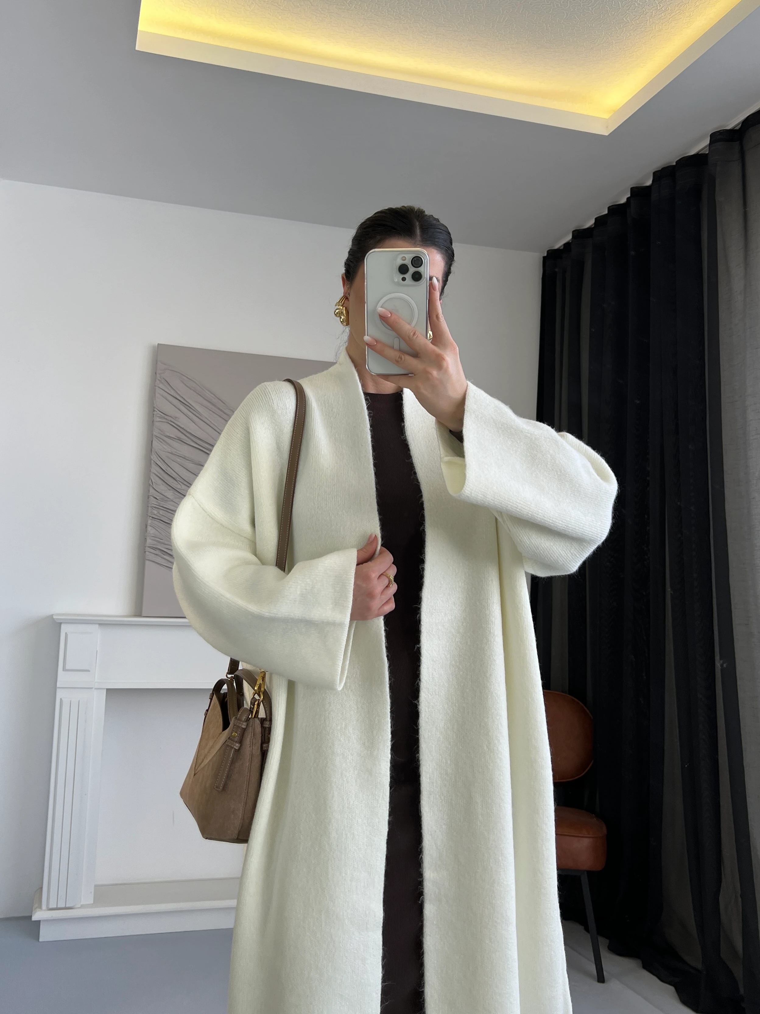 Uzun Oversize Hırka - Ekru