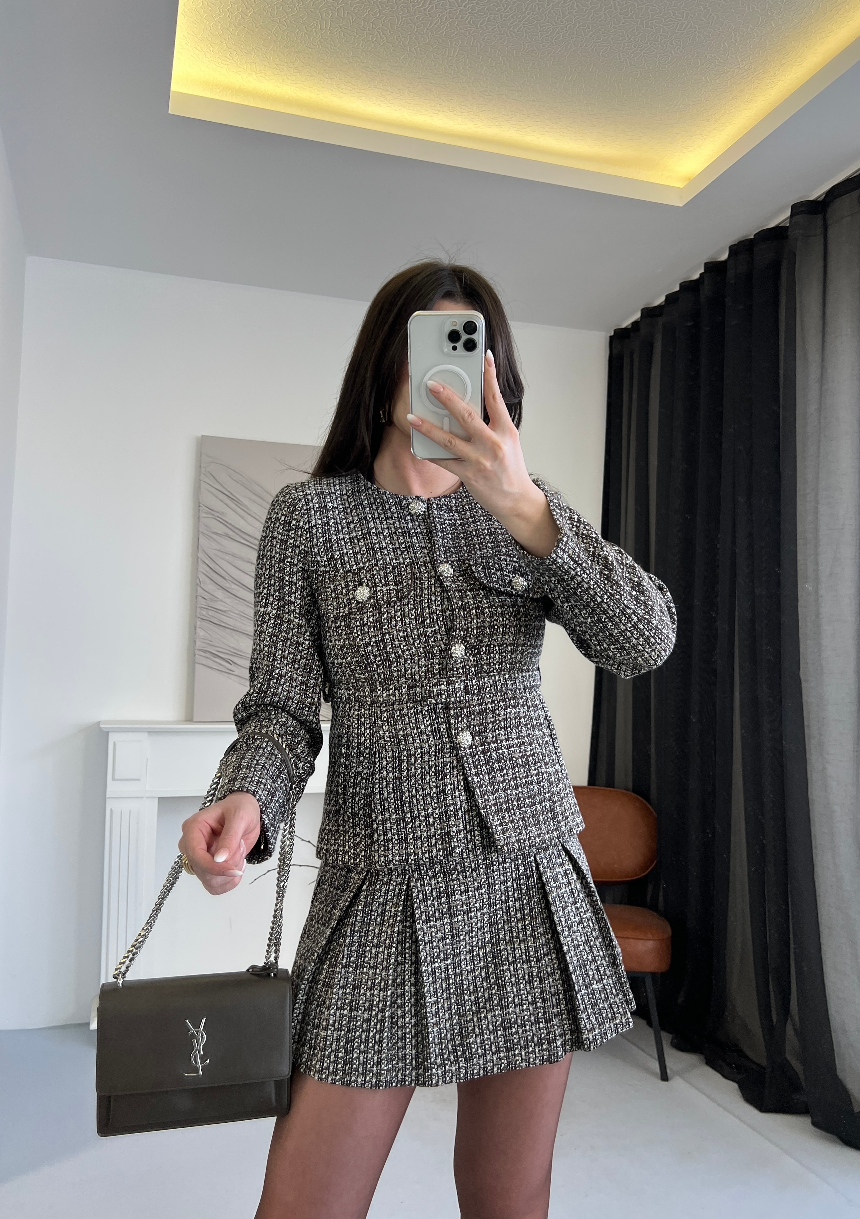 İnci Düğmeli Kemerli Tüvit Ceket