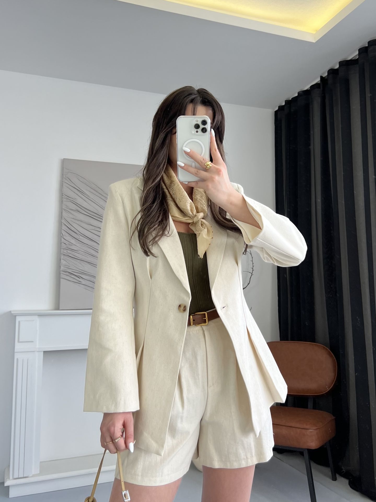 Organik Keten Bej Blazer Ceket