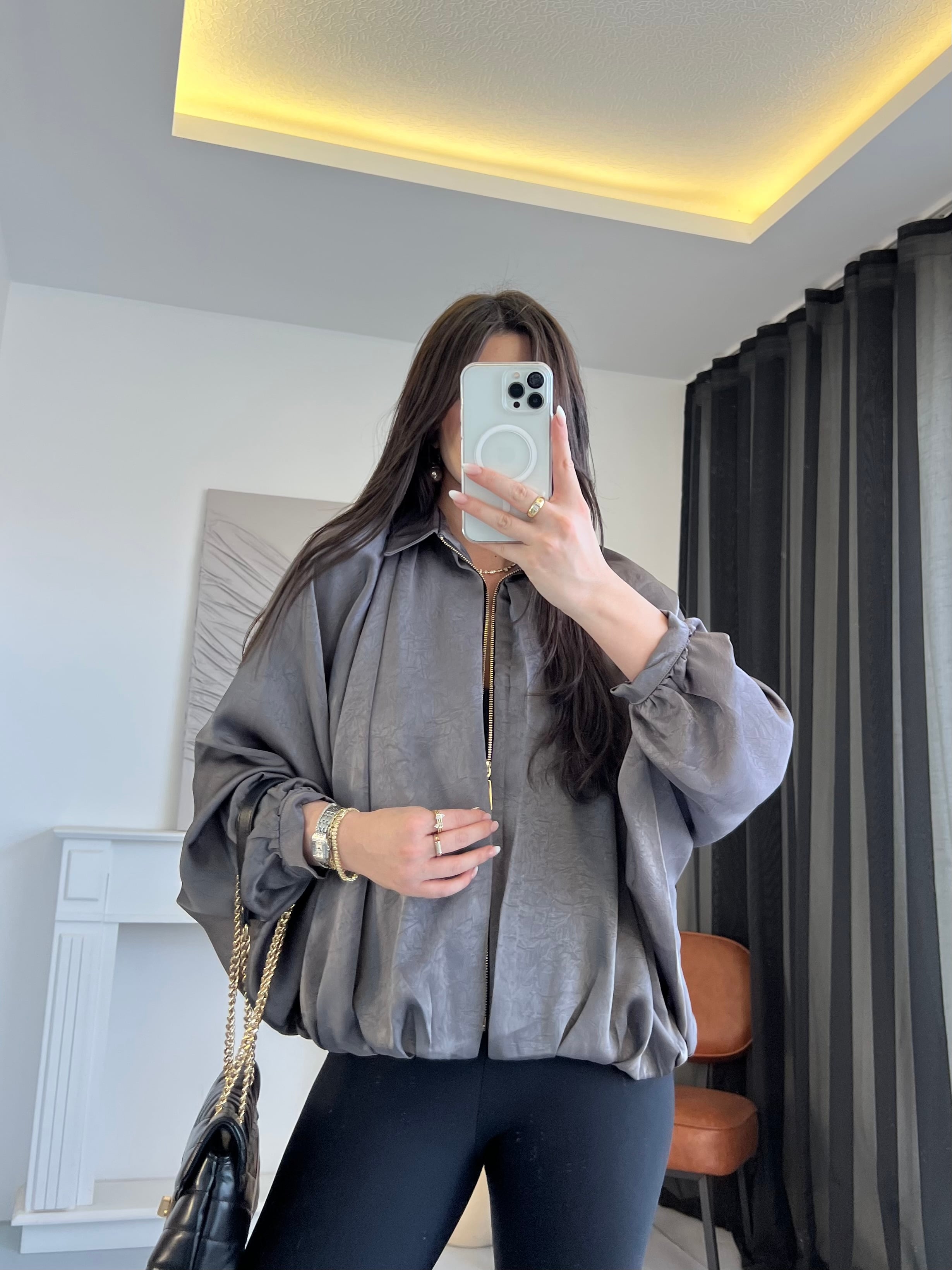 Saten Dökümlü Bomber Ceket