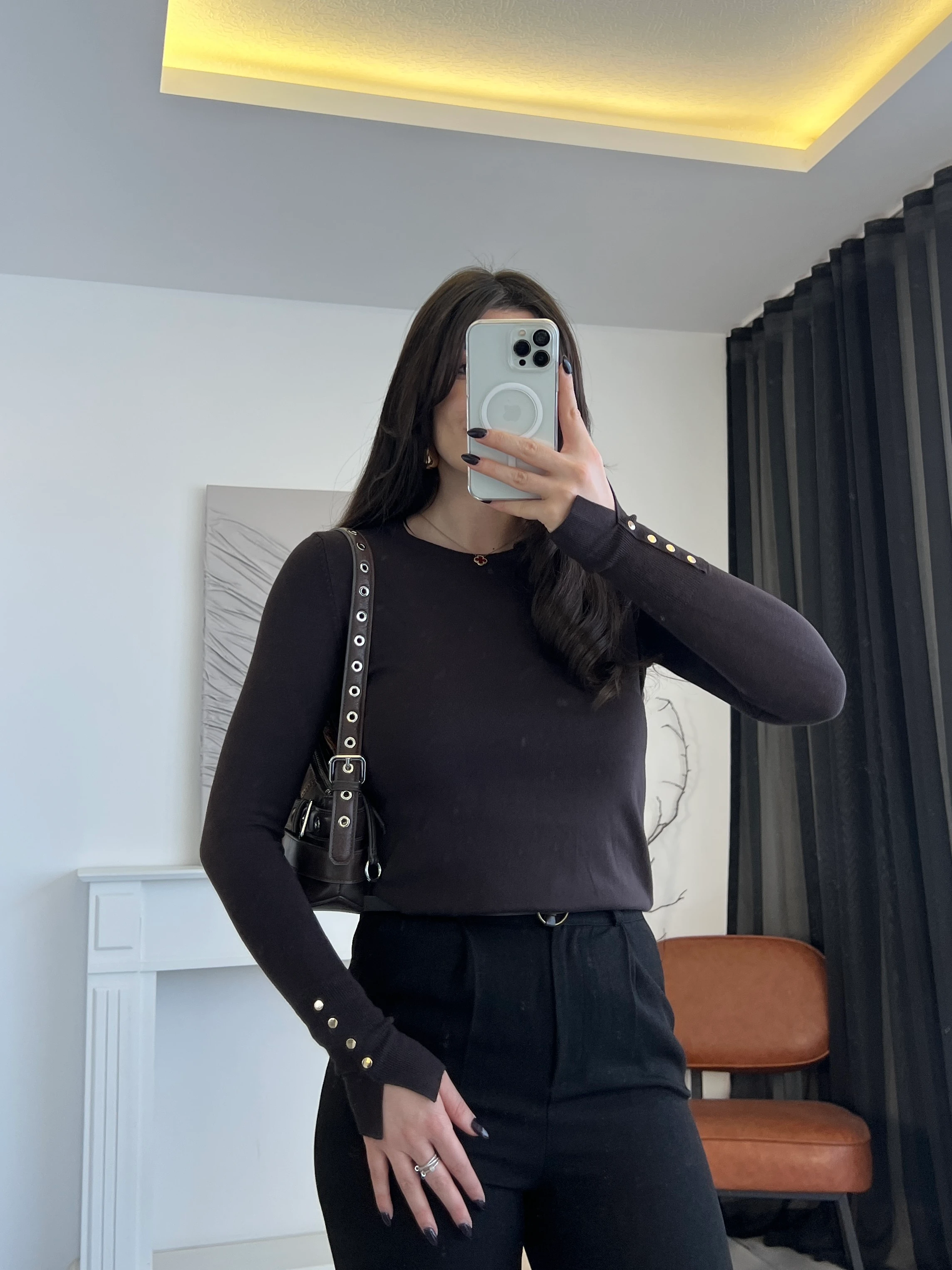 Bisiklet Yaka Droplu Triko Bluz