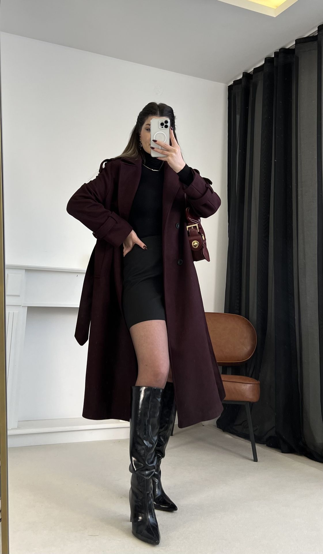 Bordo Premium Kaşe Kaban