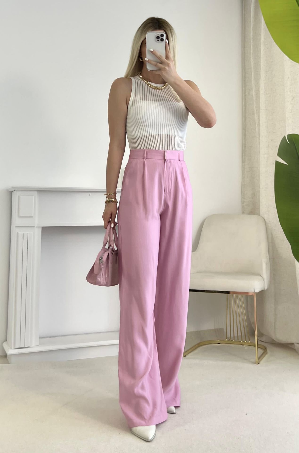 Pembe Keten Palazzo Pantolon