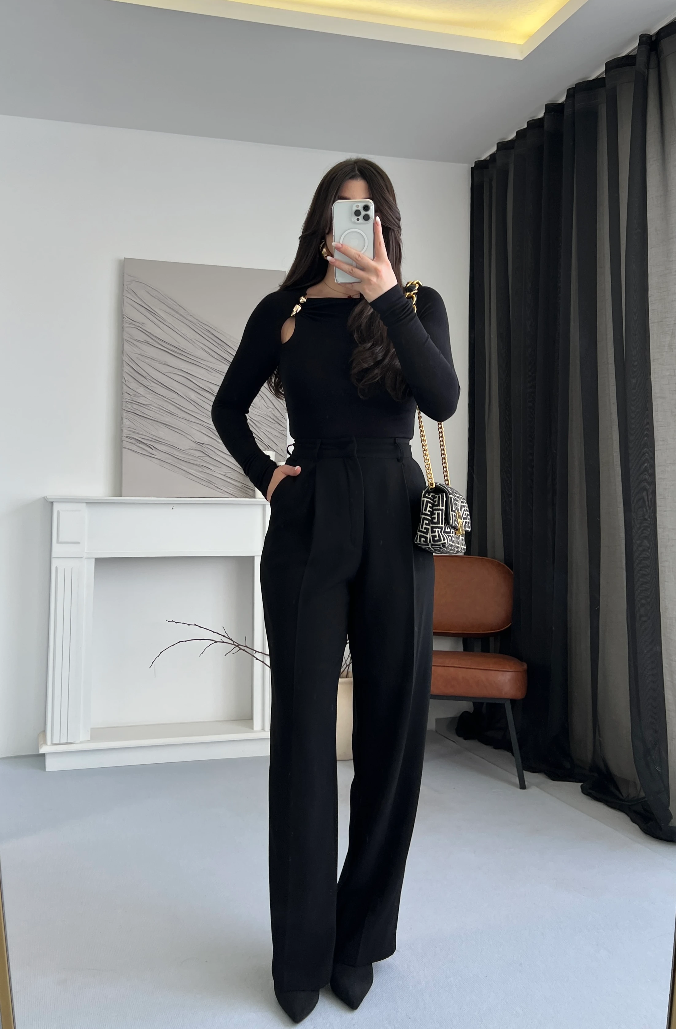 Klasik Düz Kesim Palazzo pantolon - Siyah