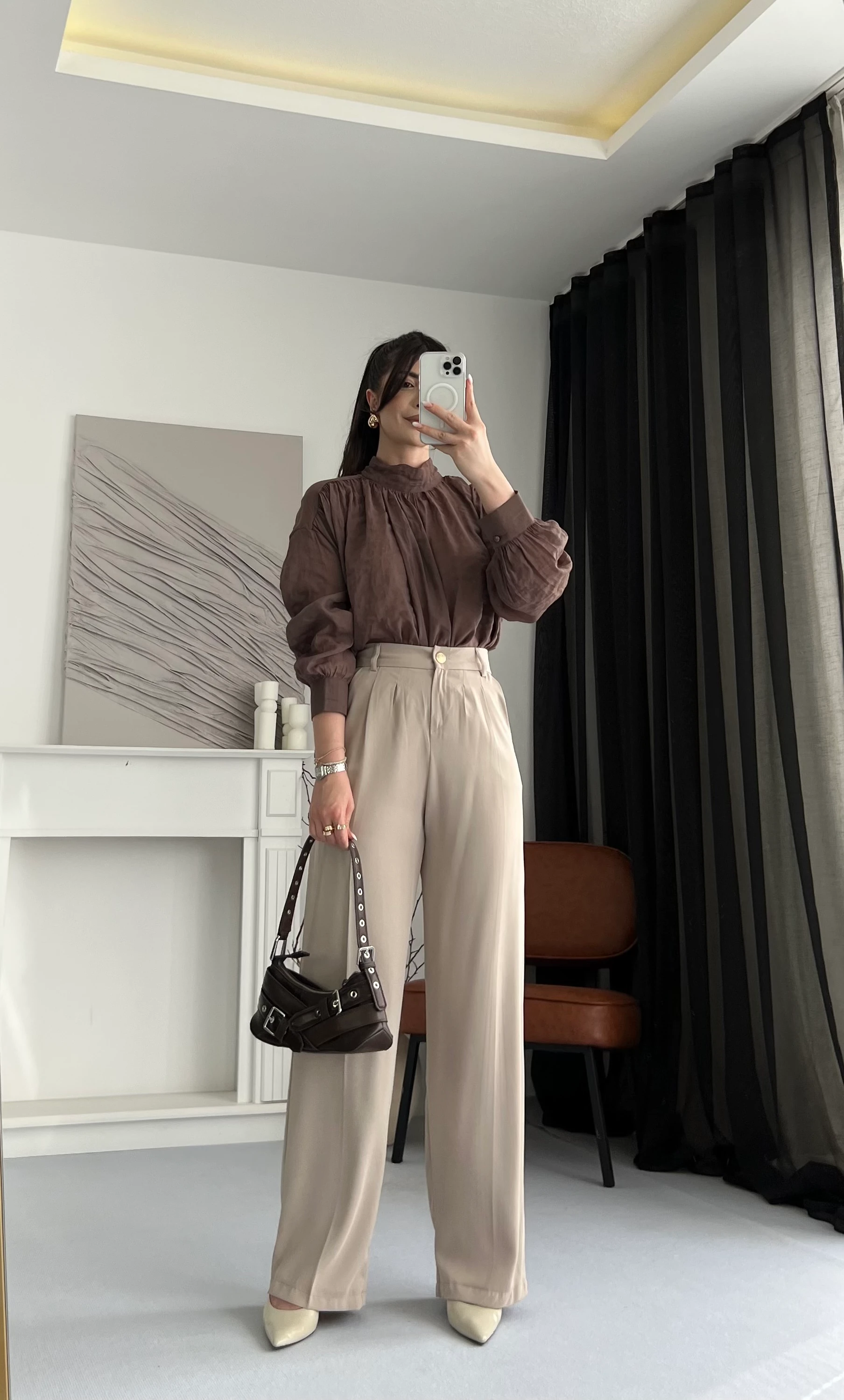 Gold Düğmeli Palazzo Pantolon