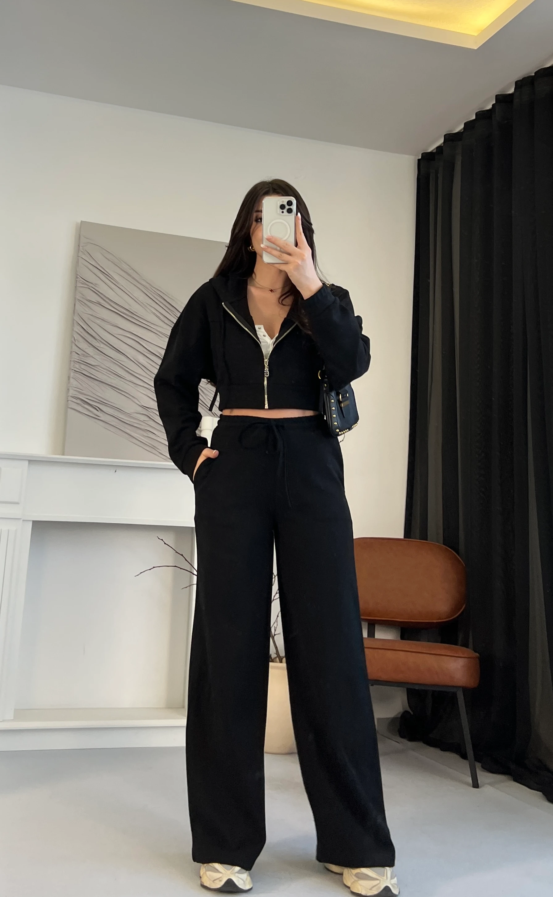 Kapüşonlu Fit Eşofman Takımı - Siyah