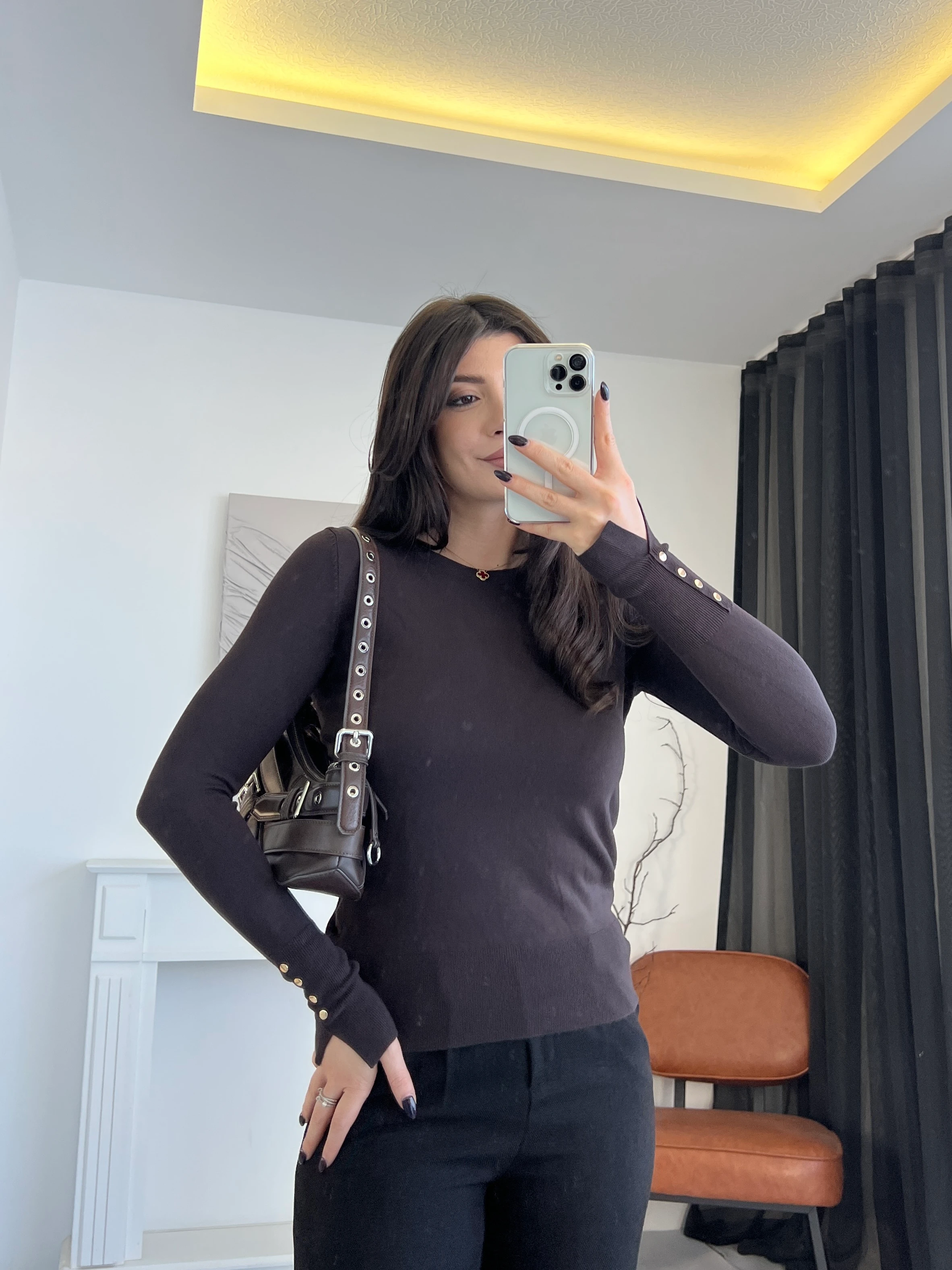 Bisiklet Yaka Droplu Triko Bluz