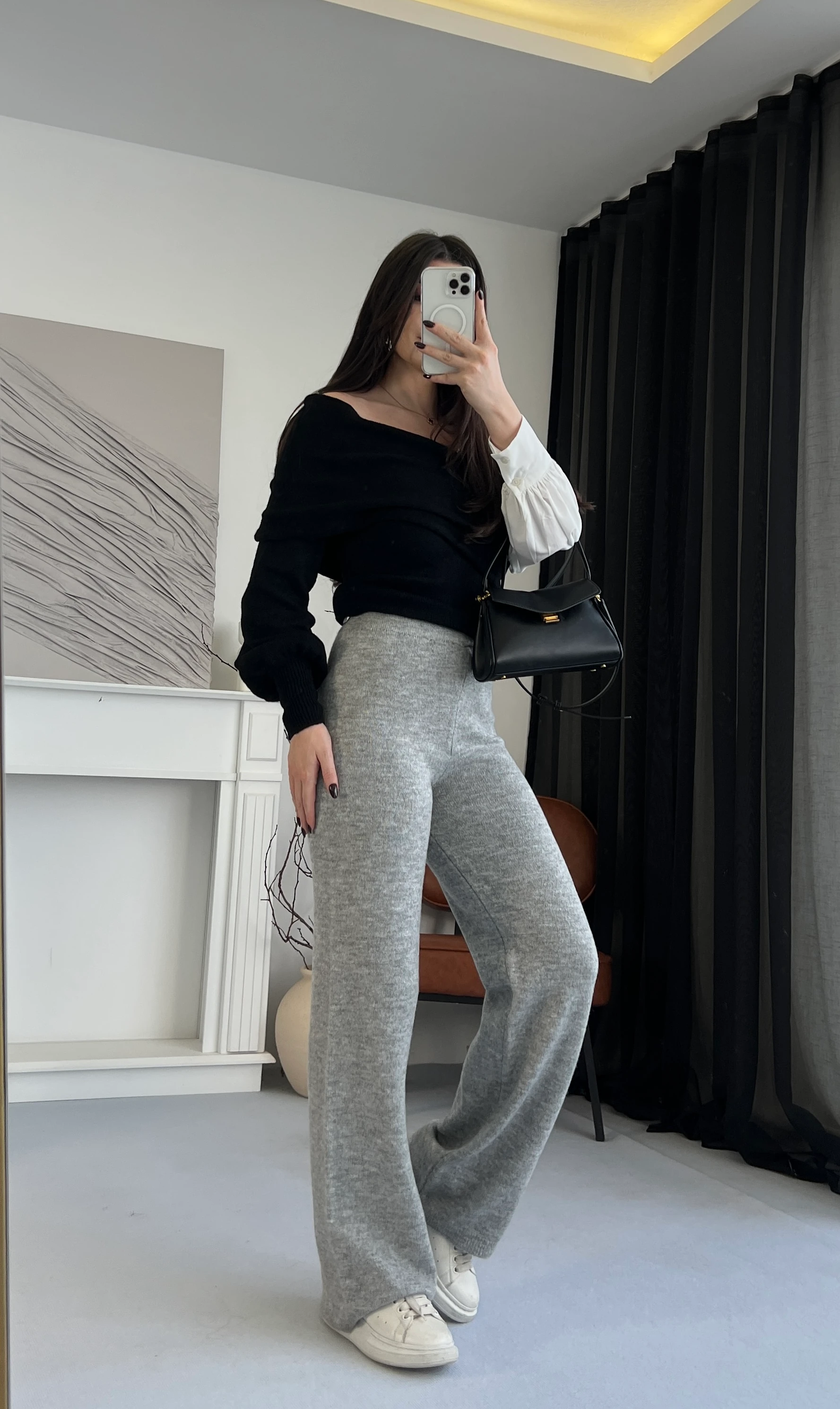 Yüksek Bel Rahat Kesim Triko Pantolon