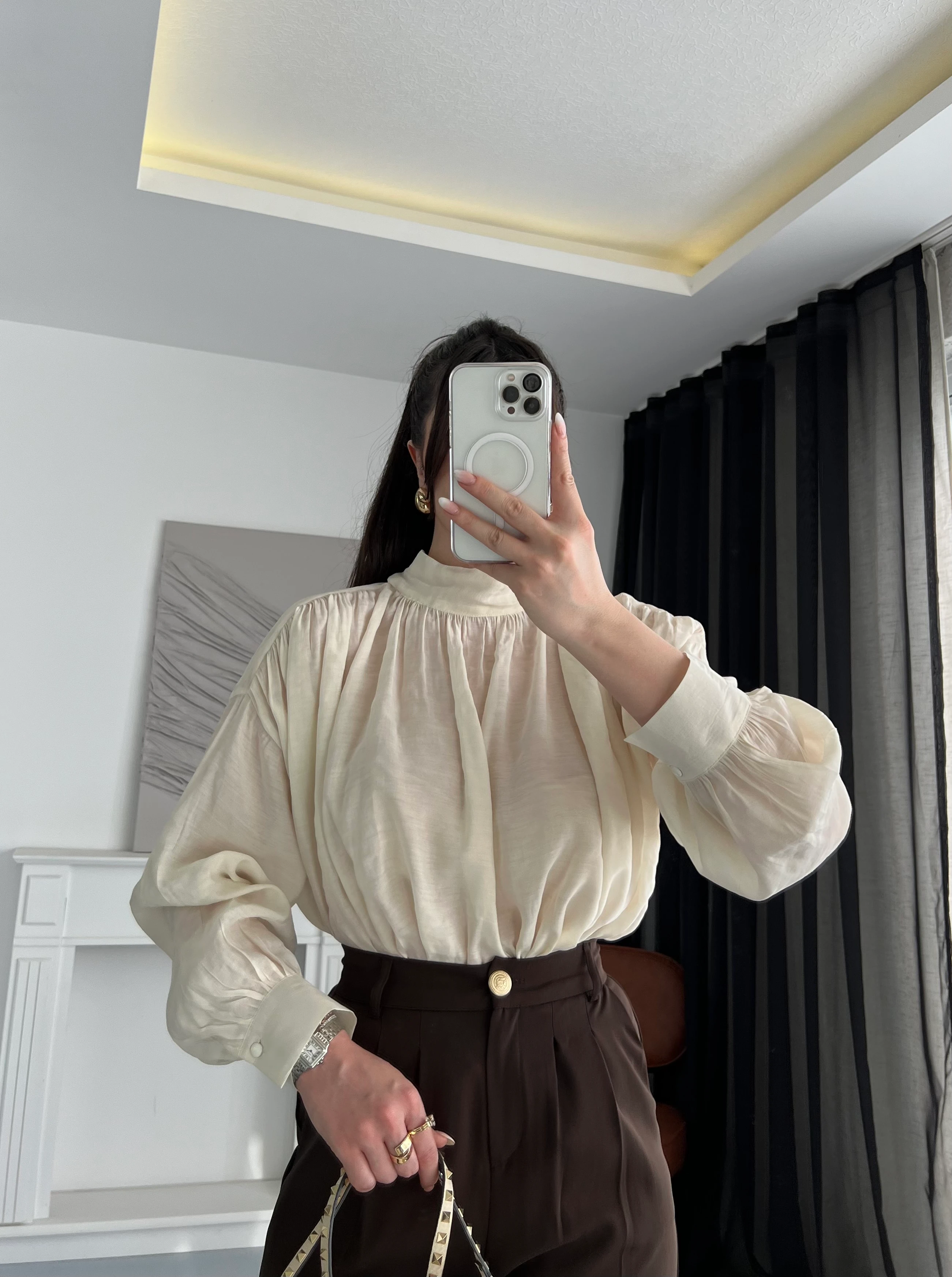 Bağlama Detaylı Drapeli Gömlek