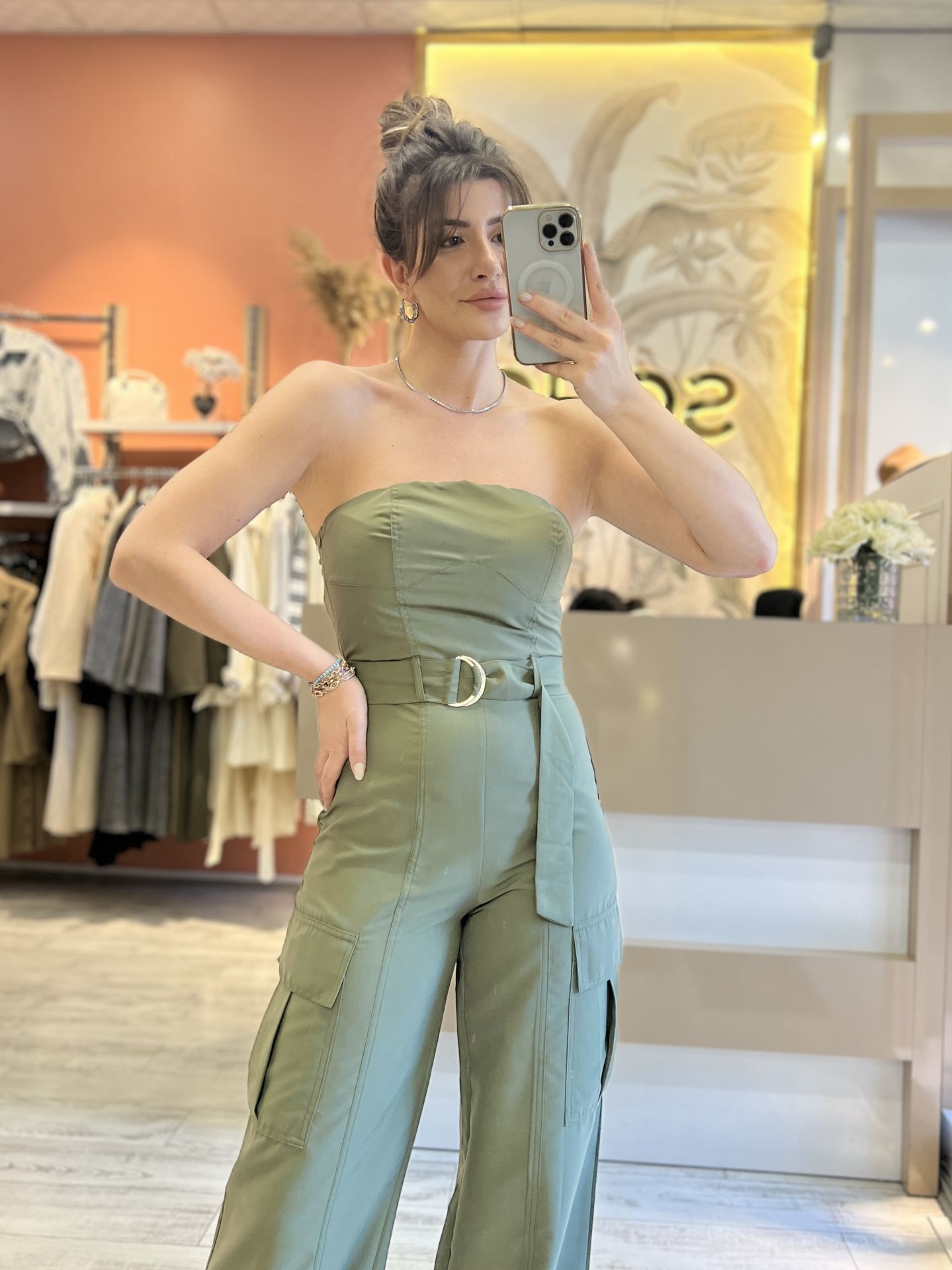 Haki Yeşil Straplez Tulum