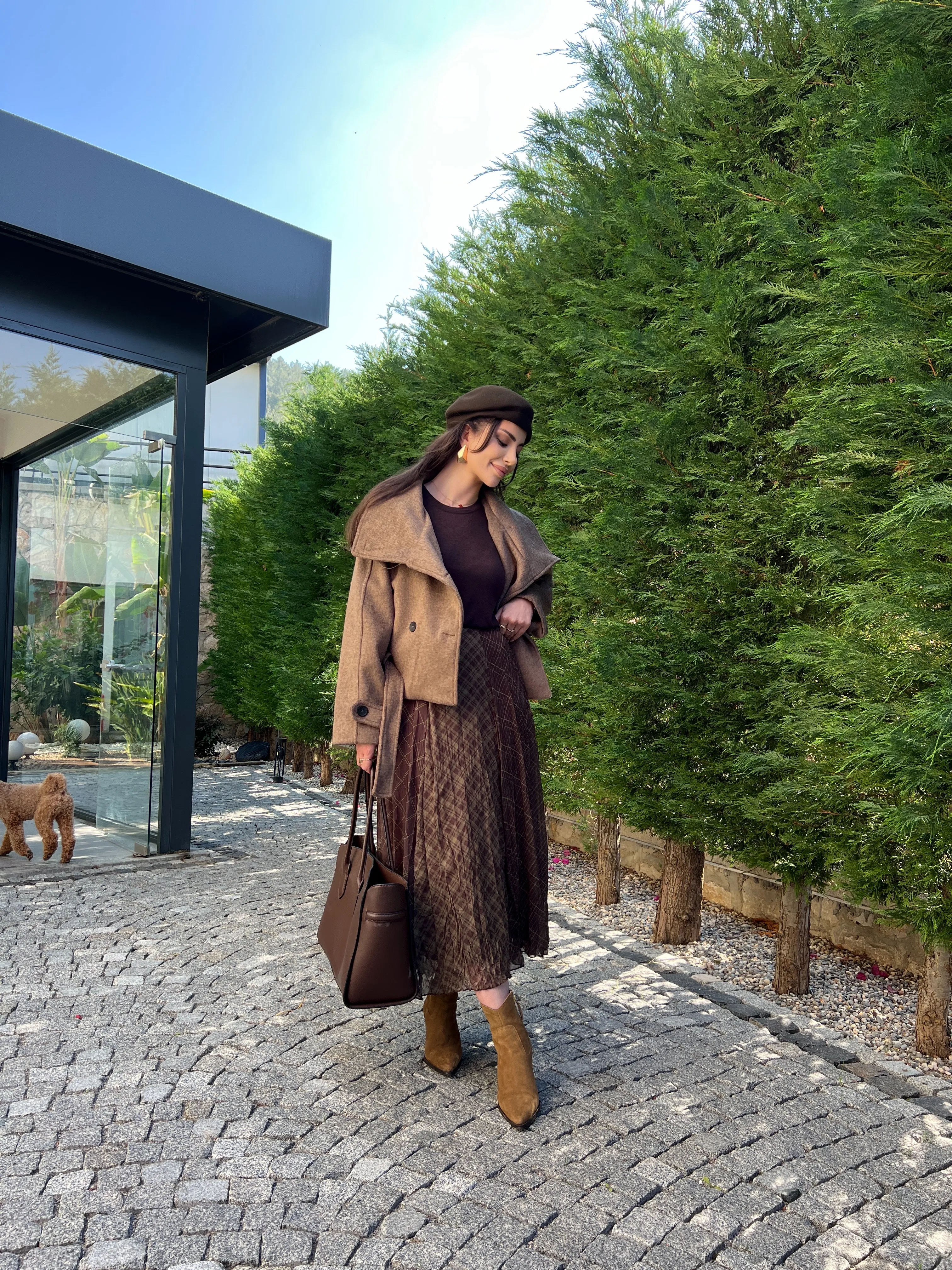 Ekose Desenli Midi Etek 