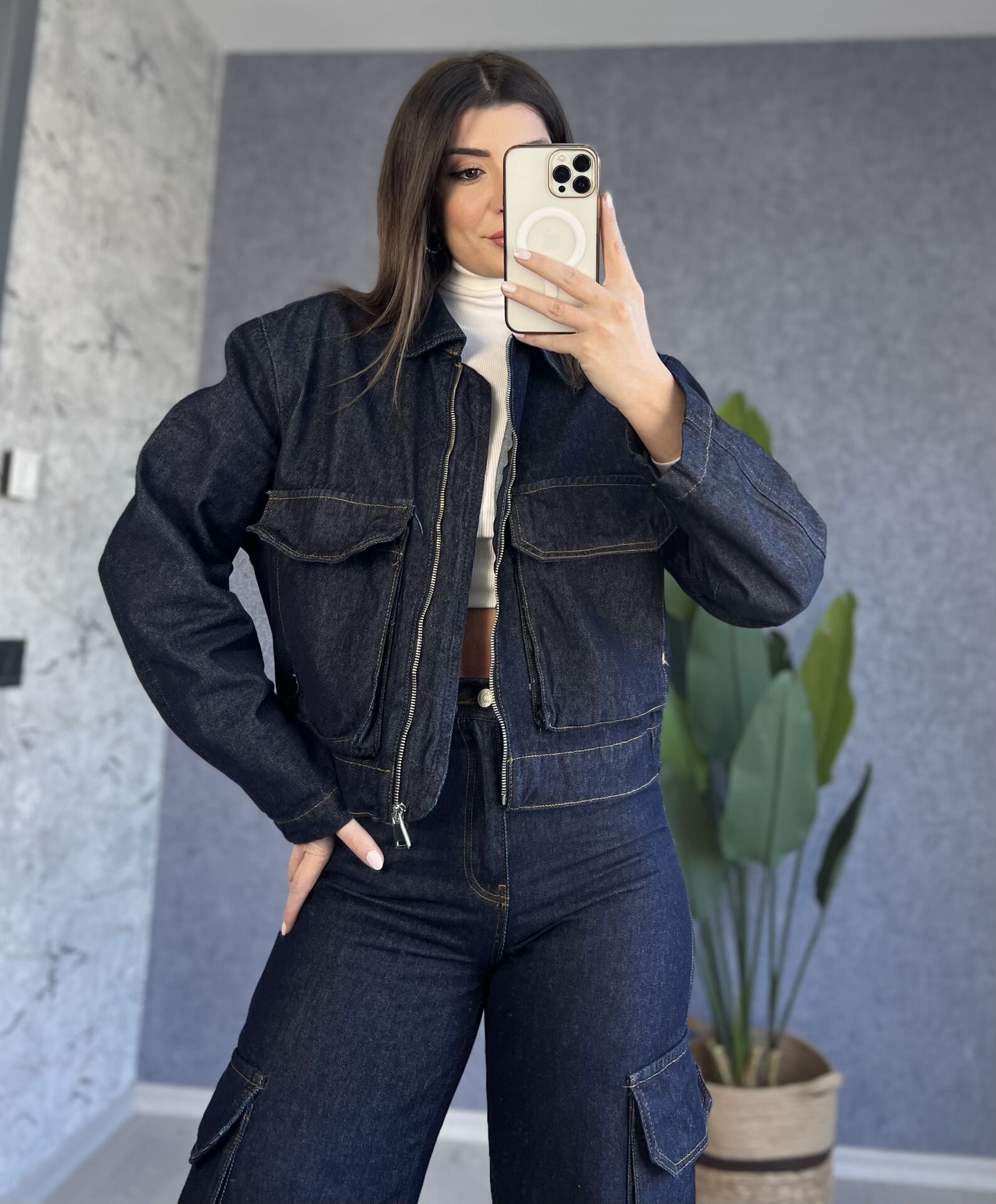 Cep Detay Tasarım Jean Ceket