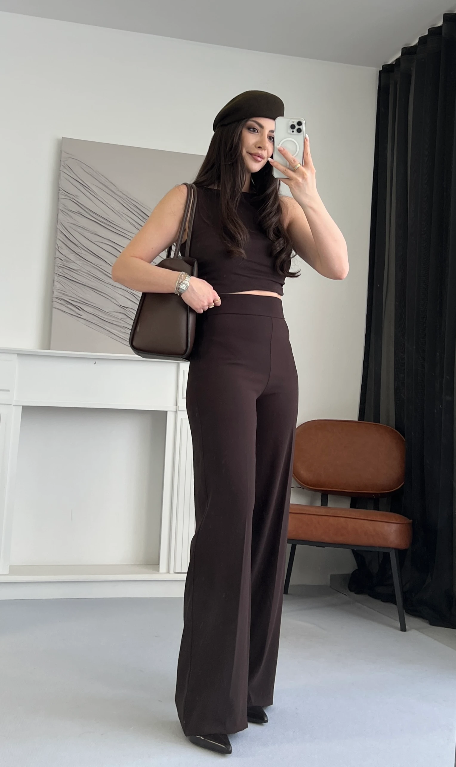 Acı Kahve Yüksek Bel Palazzo Pantolon