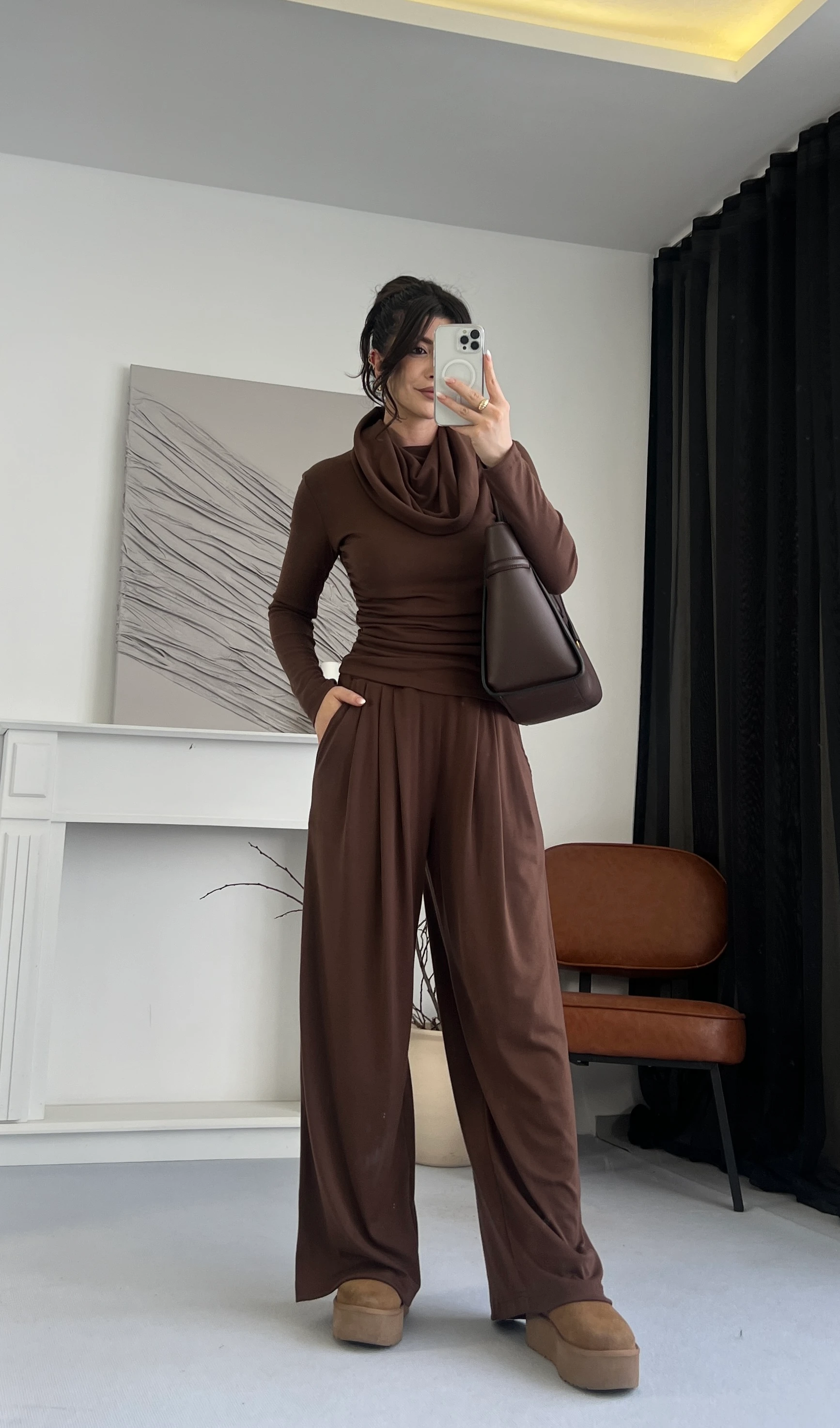  Dökümlü İkili Takım - Kahverengi