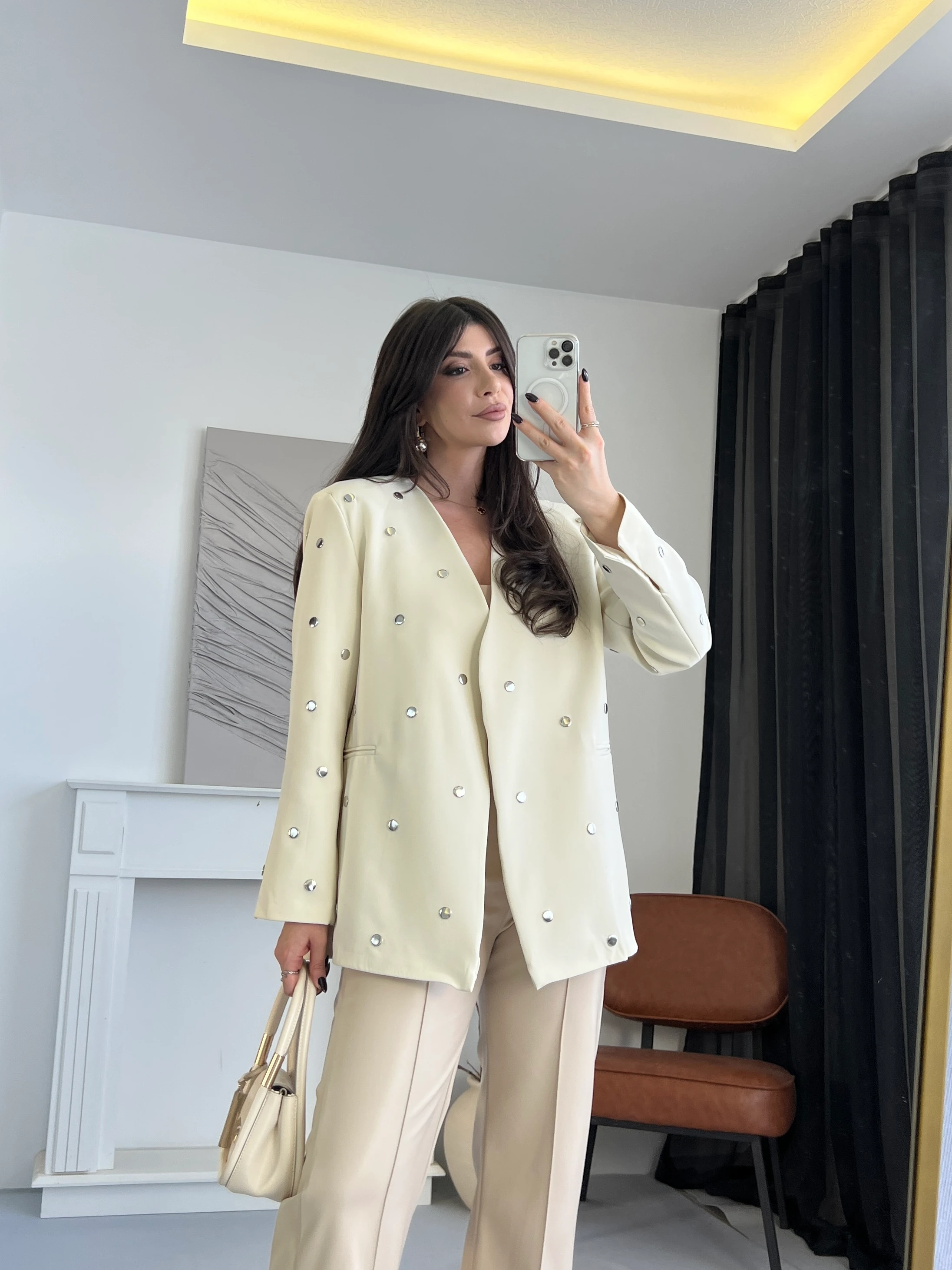 Droplu V Yaka Blazer Ceket