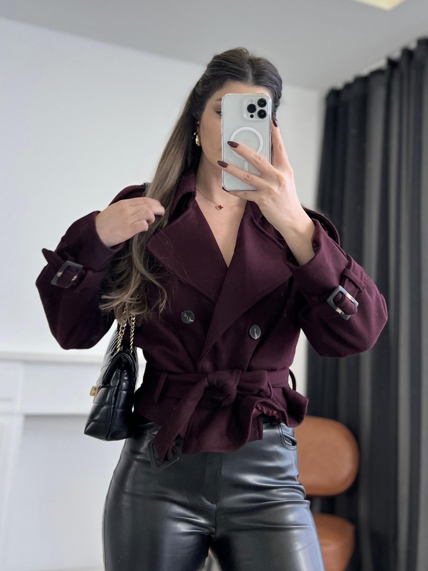 Bordo Mini Kaşe Kaban